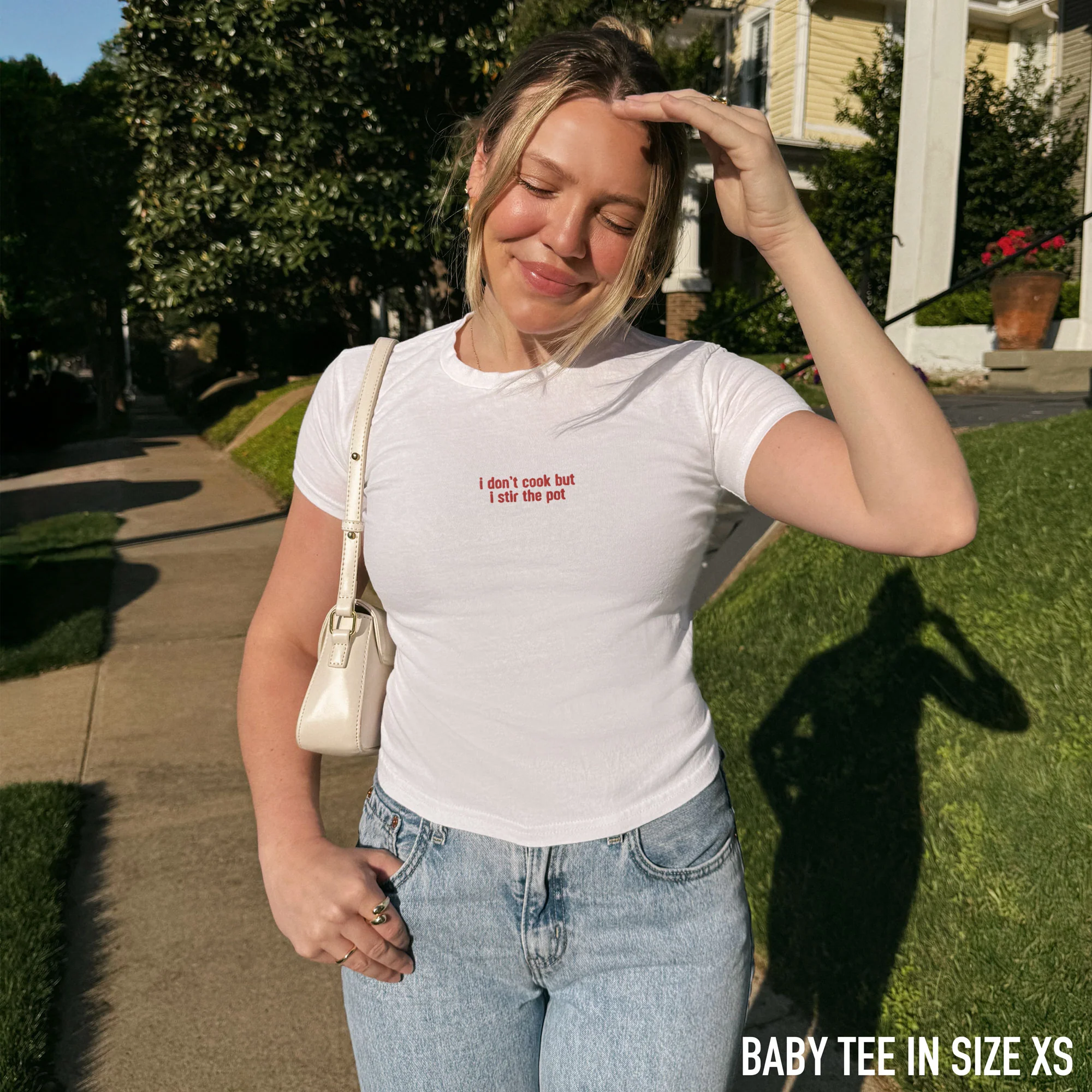 I Don't Cook but I Stir the Pot Embroidered Baby Tee - Image 2