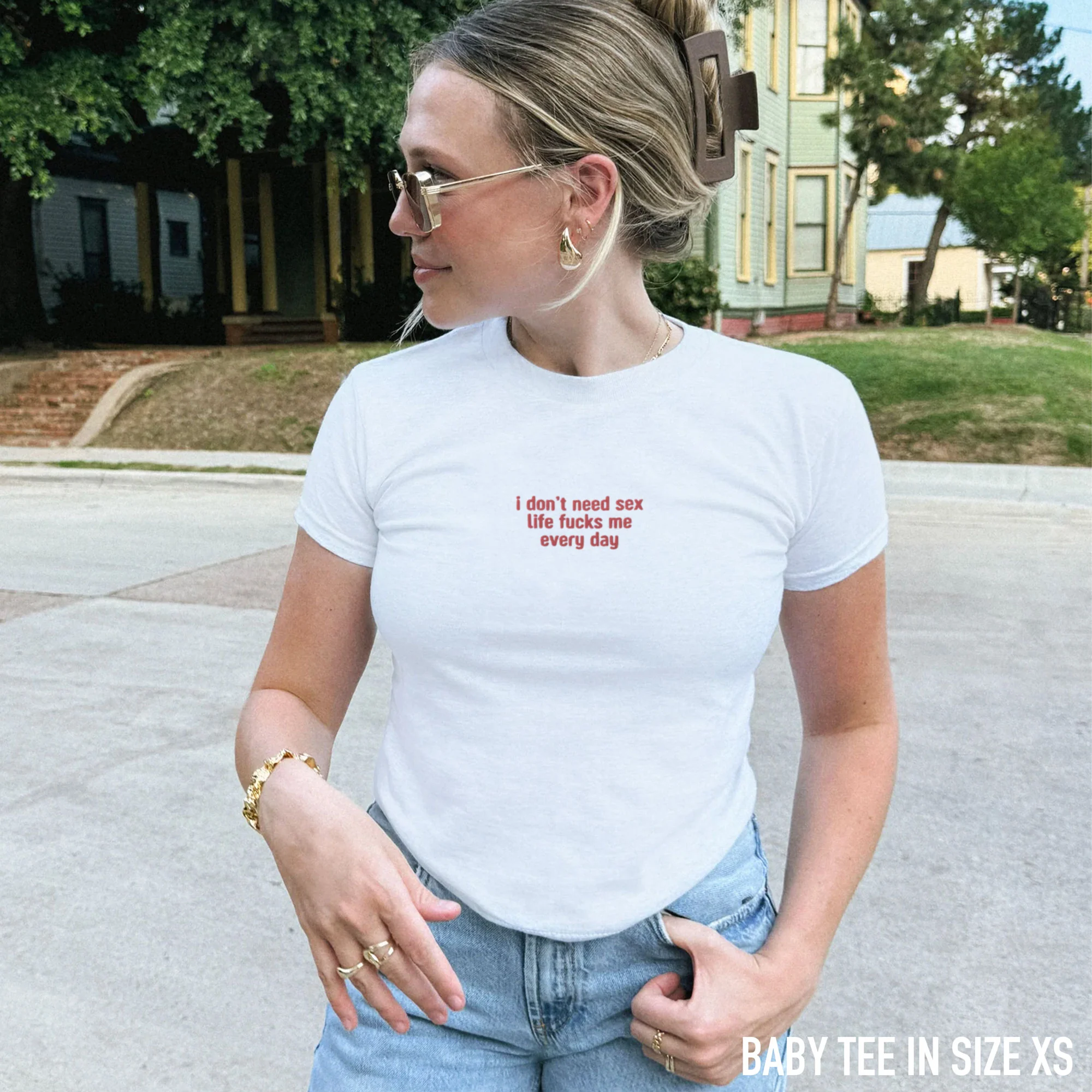I Don't Need Sex Embroidered Baby Tee - Image 2