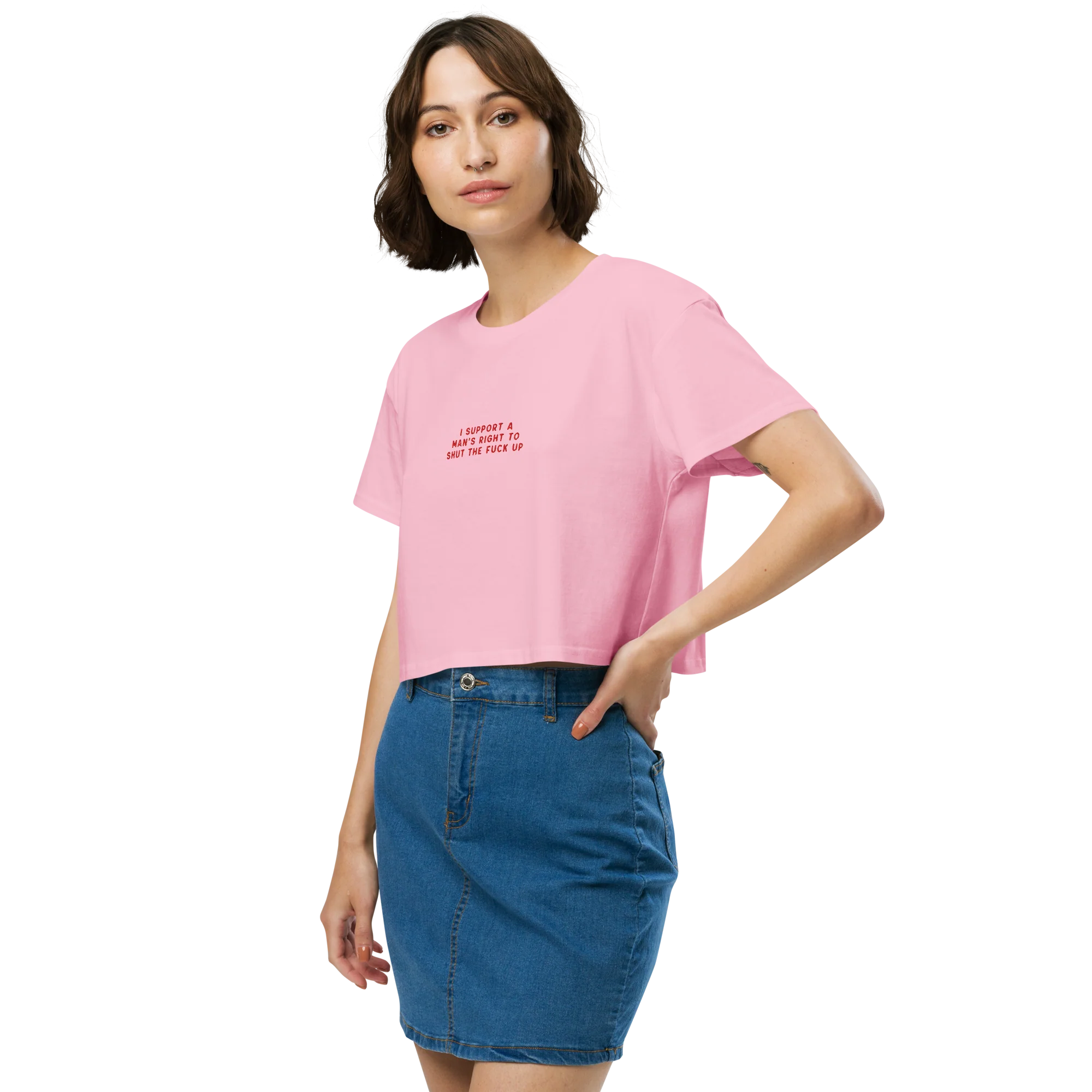 I Support a Man's Right to STFU Embroidered Crop Tee - Image 5