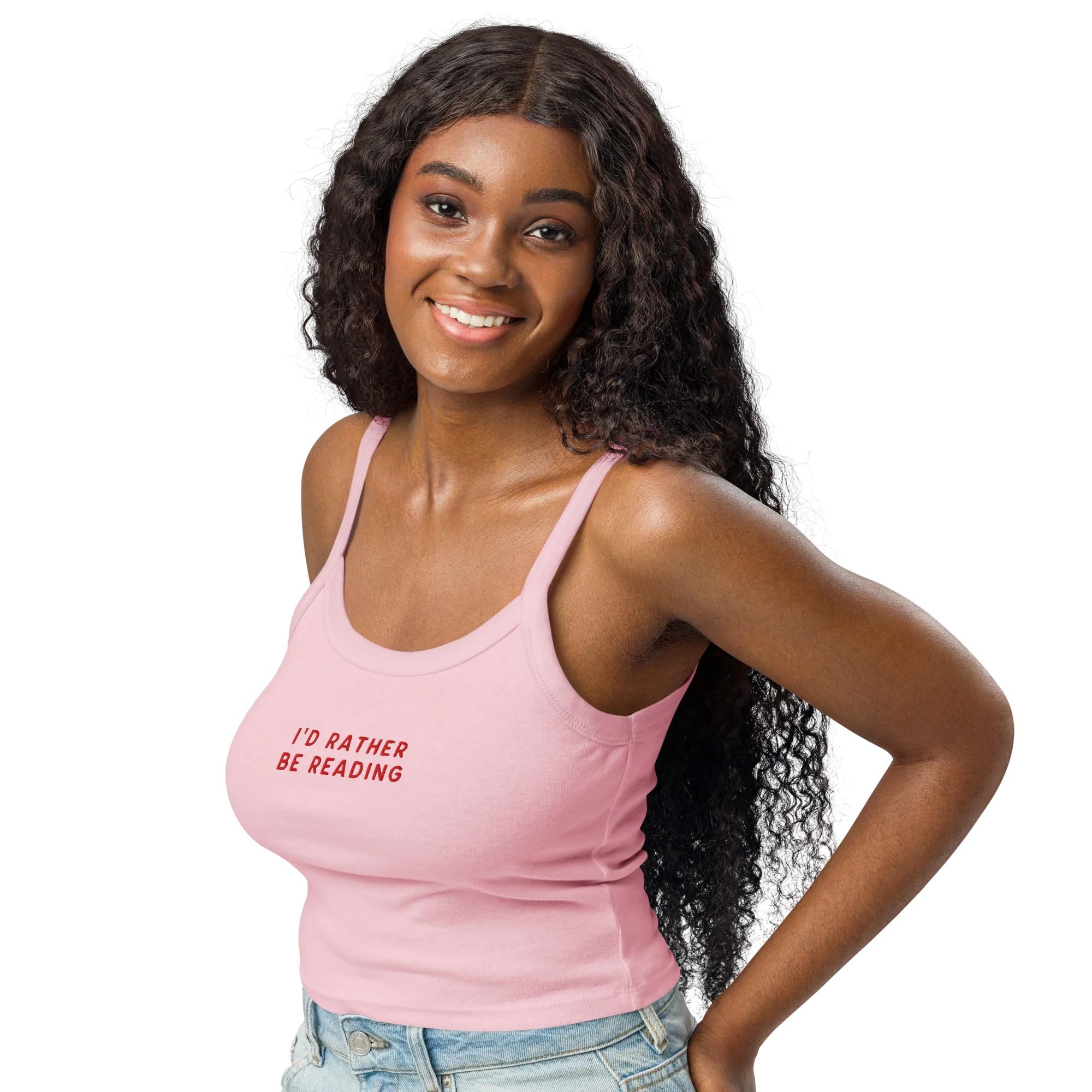 I'd Rather Be Reading Rib Embroidered Tank Top - Image 7