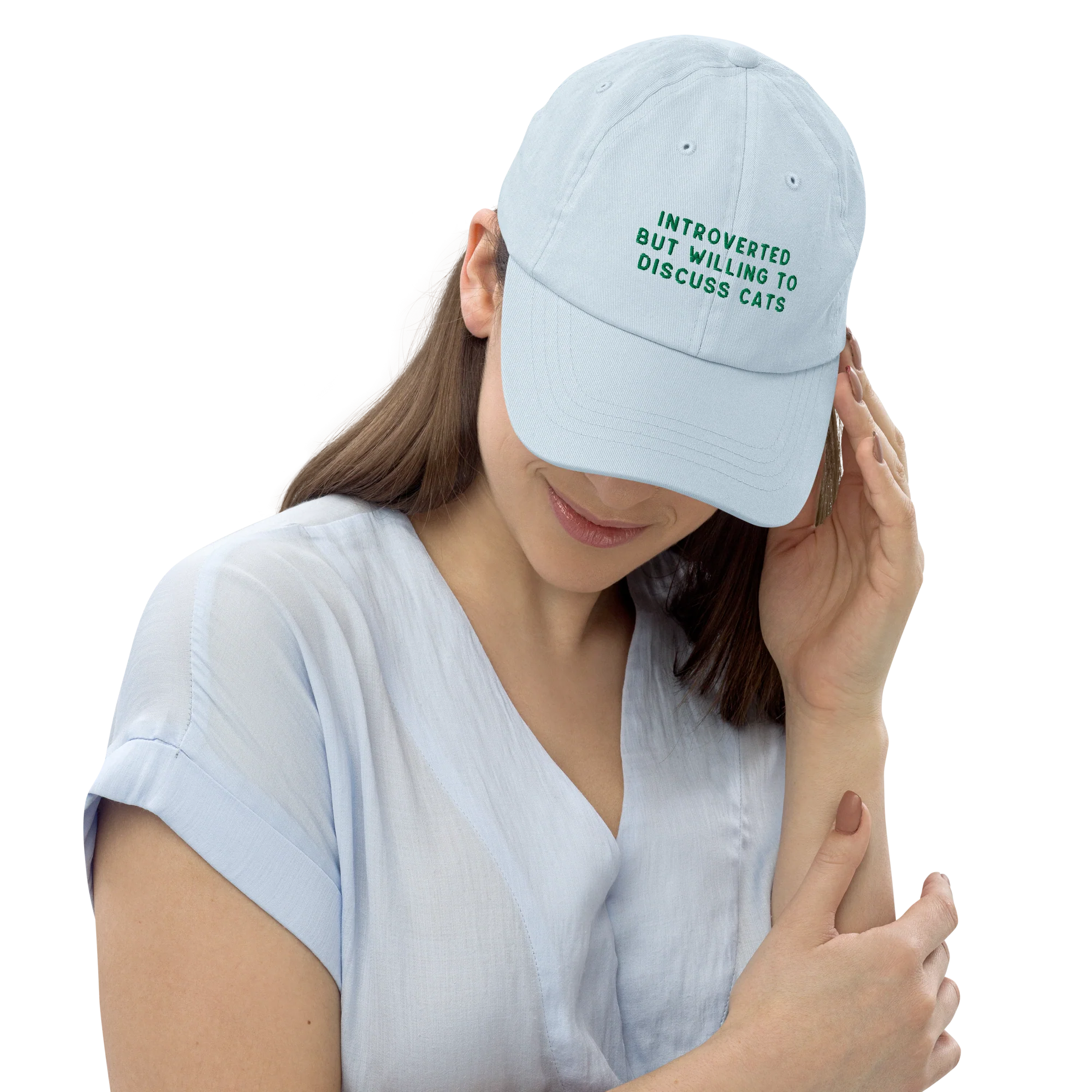 Introverted But Willing To Discuss Cats Embroidered Pastel Baseball Cap - Image 2