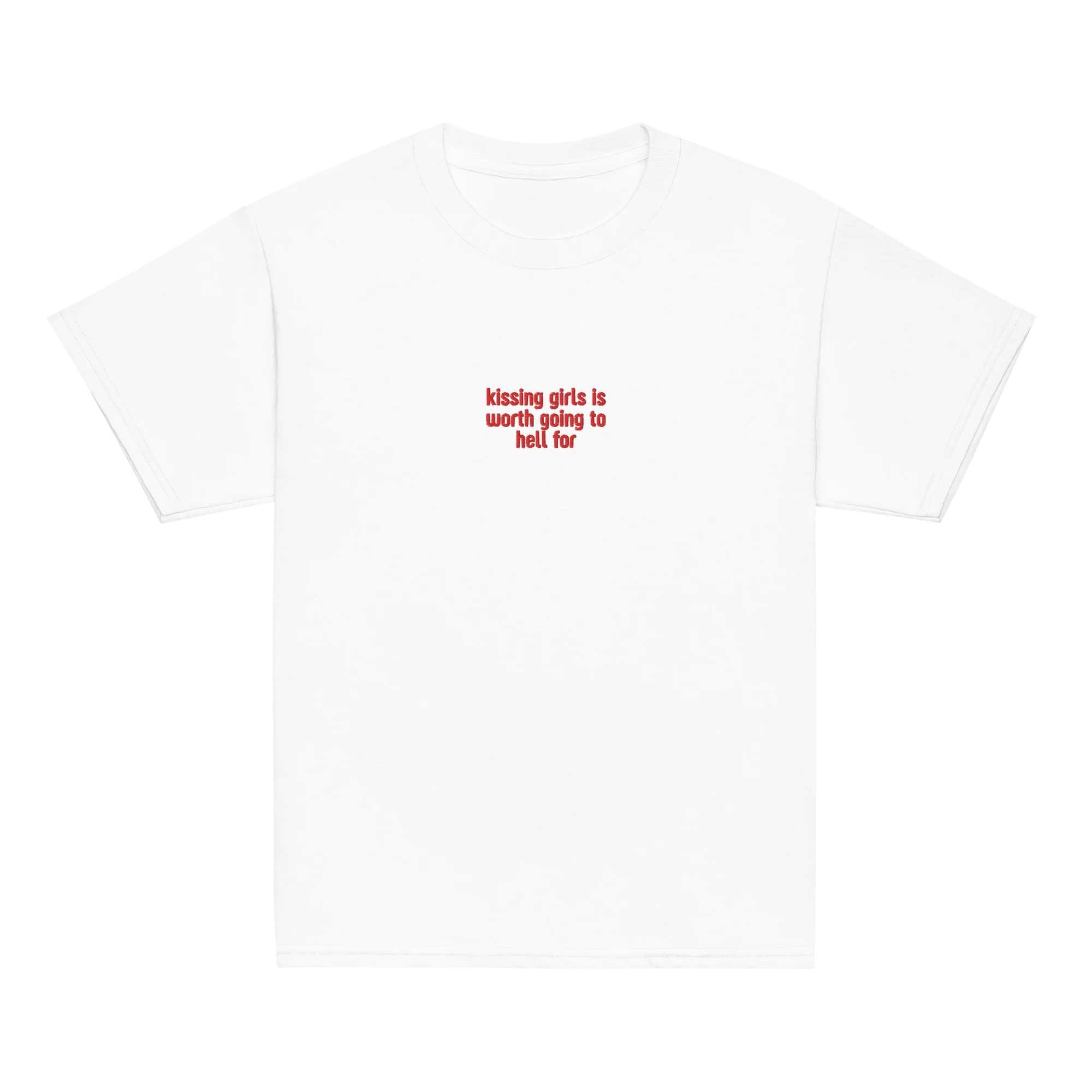 Kissing Girls Going to Hell Embroidered Baby Tee - Image 8