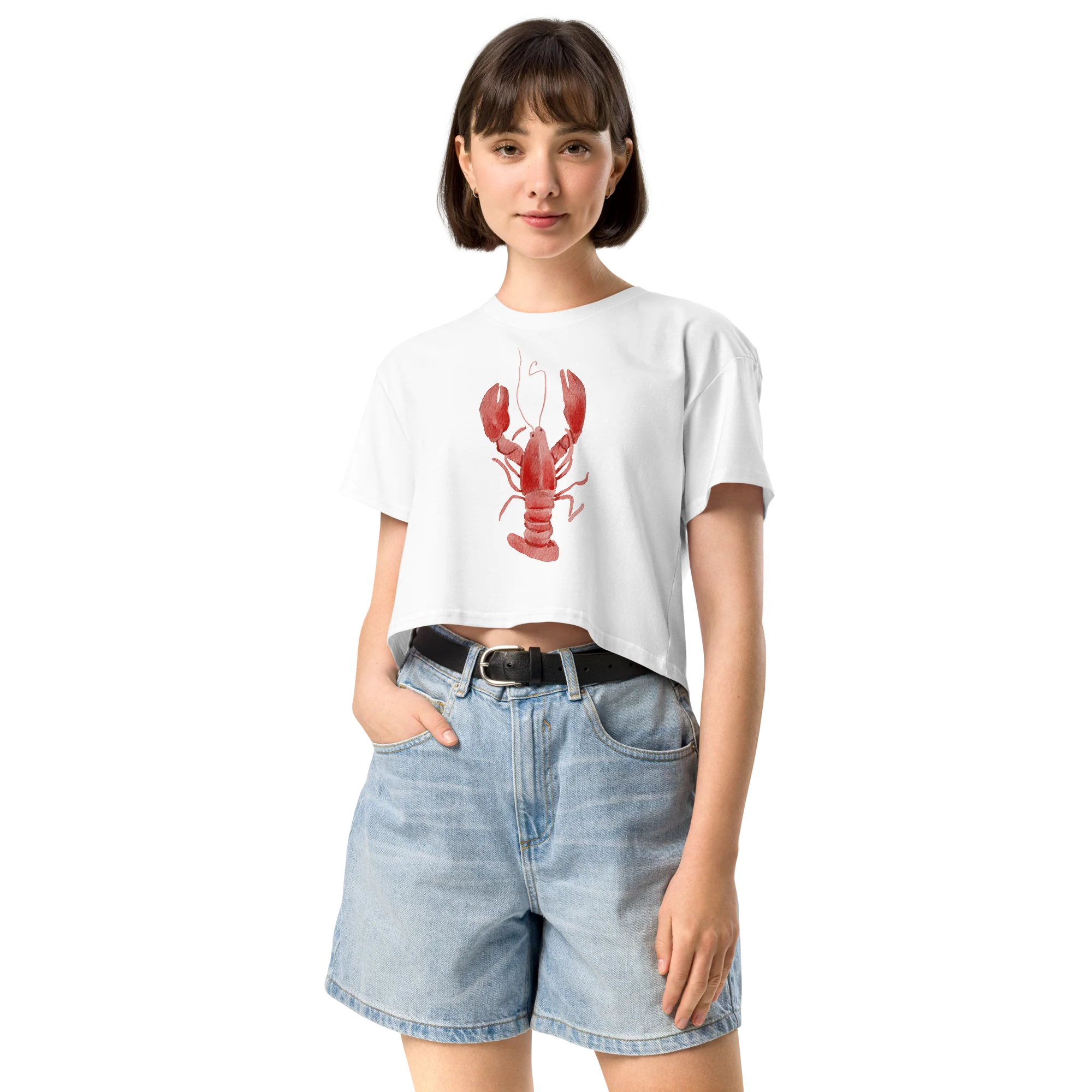 Lobster Watercolor Crop Tee - Image 6