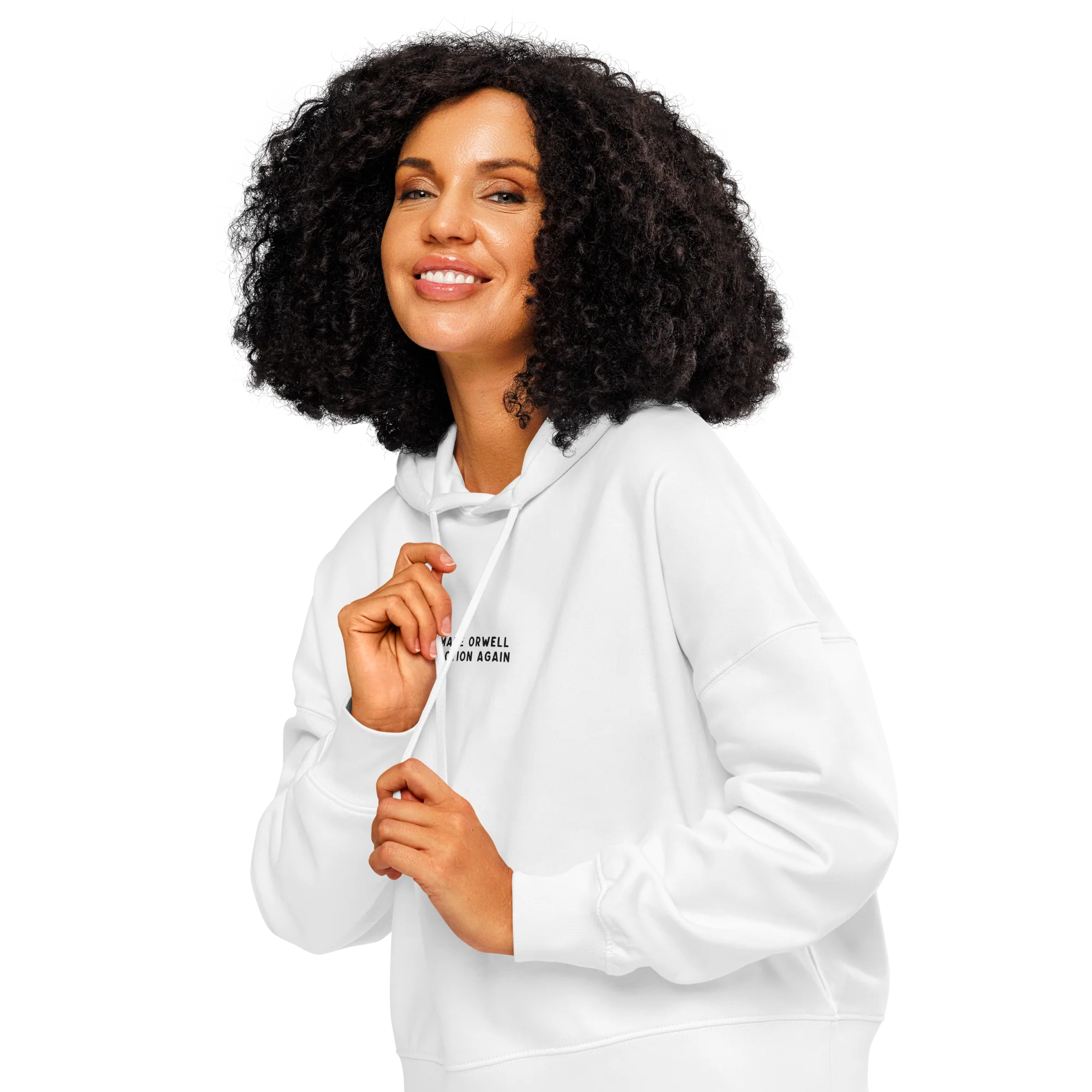 Make Orwell Fiction Again Embroidered Women’s Organic Hoodie - Image 2