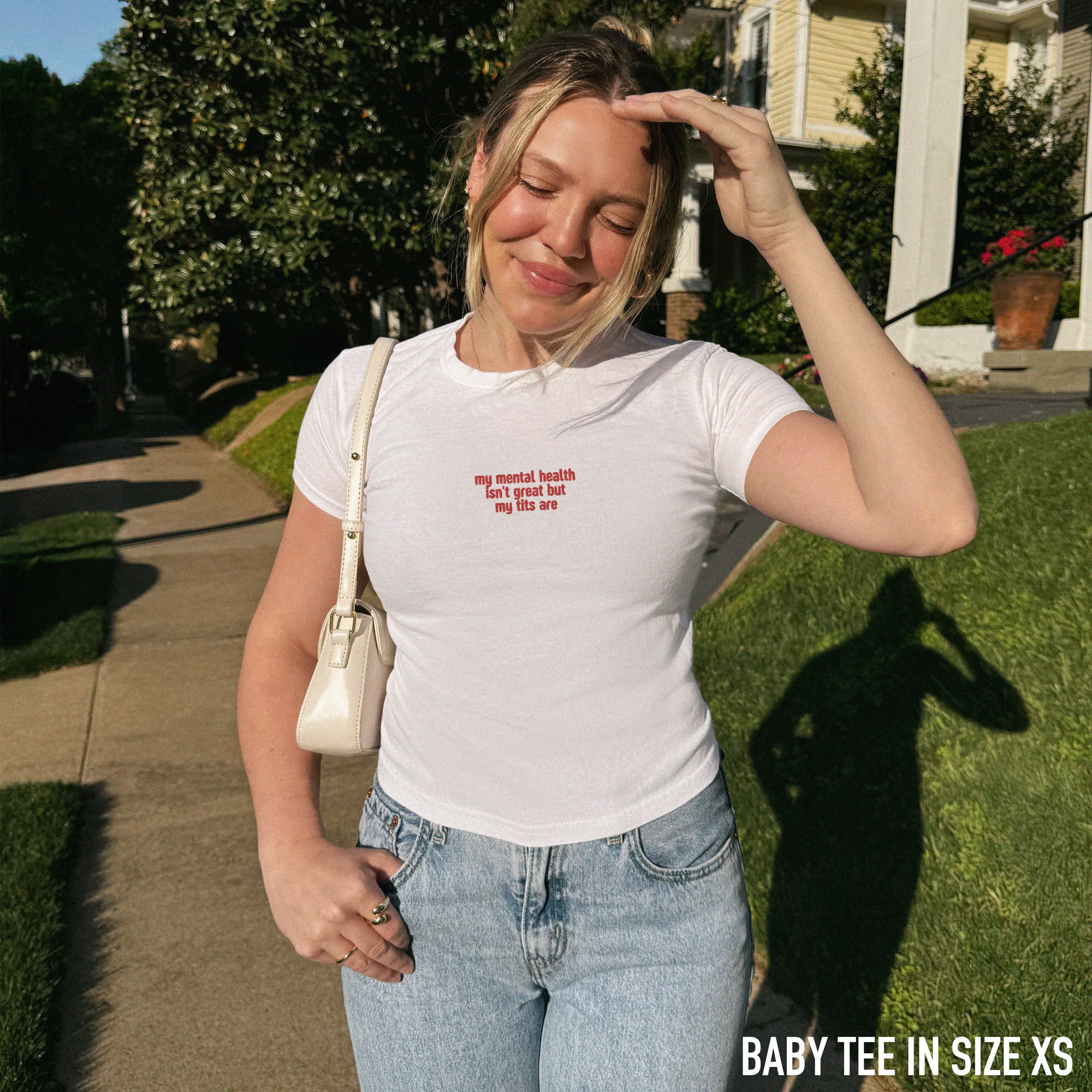 Mental Health Isn't Great Tits Are Embroidered Baby Tee - Image 2