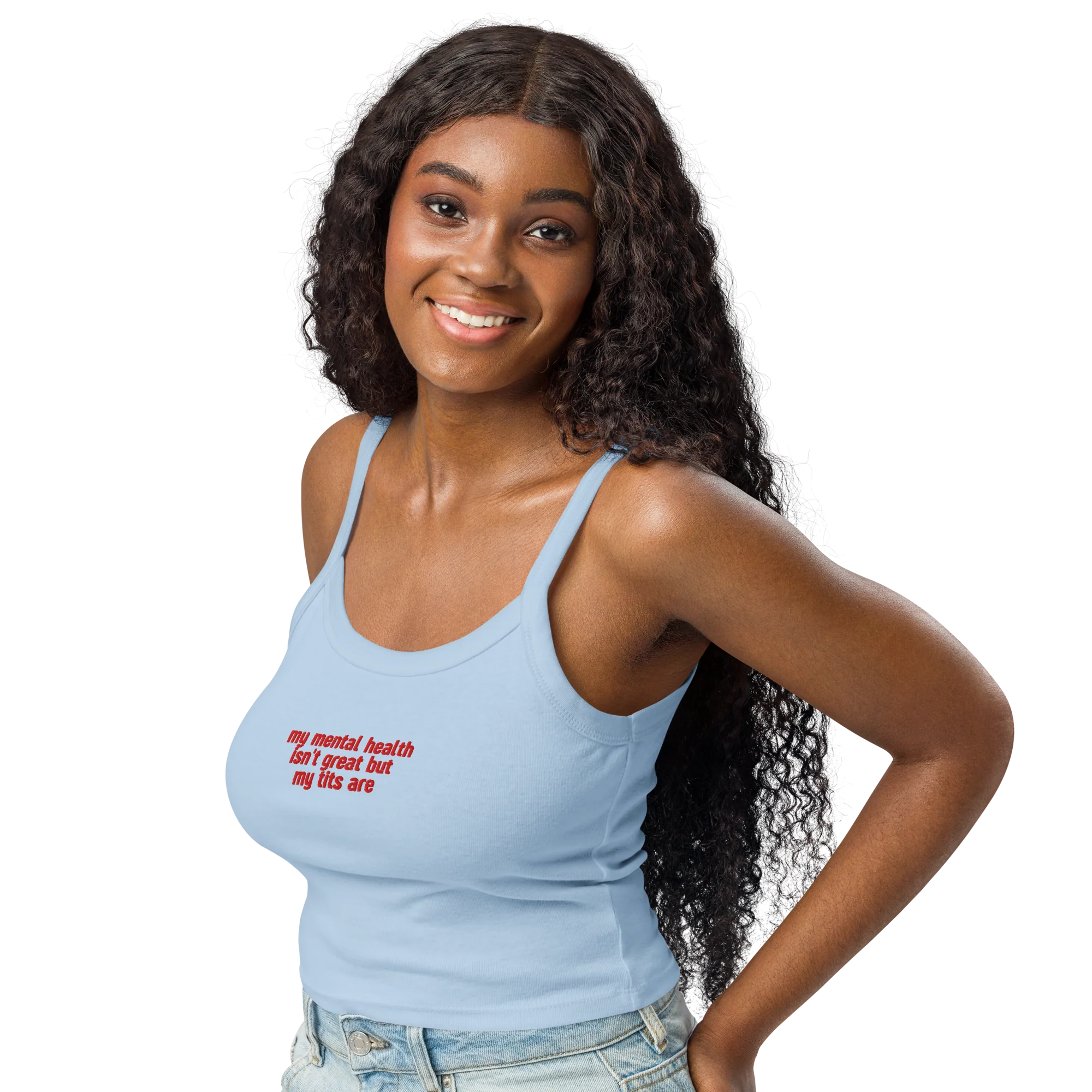 Mental Health Isn't Great Tits Are Rib Embroidered Tank Top - Image 5