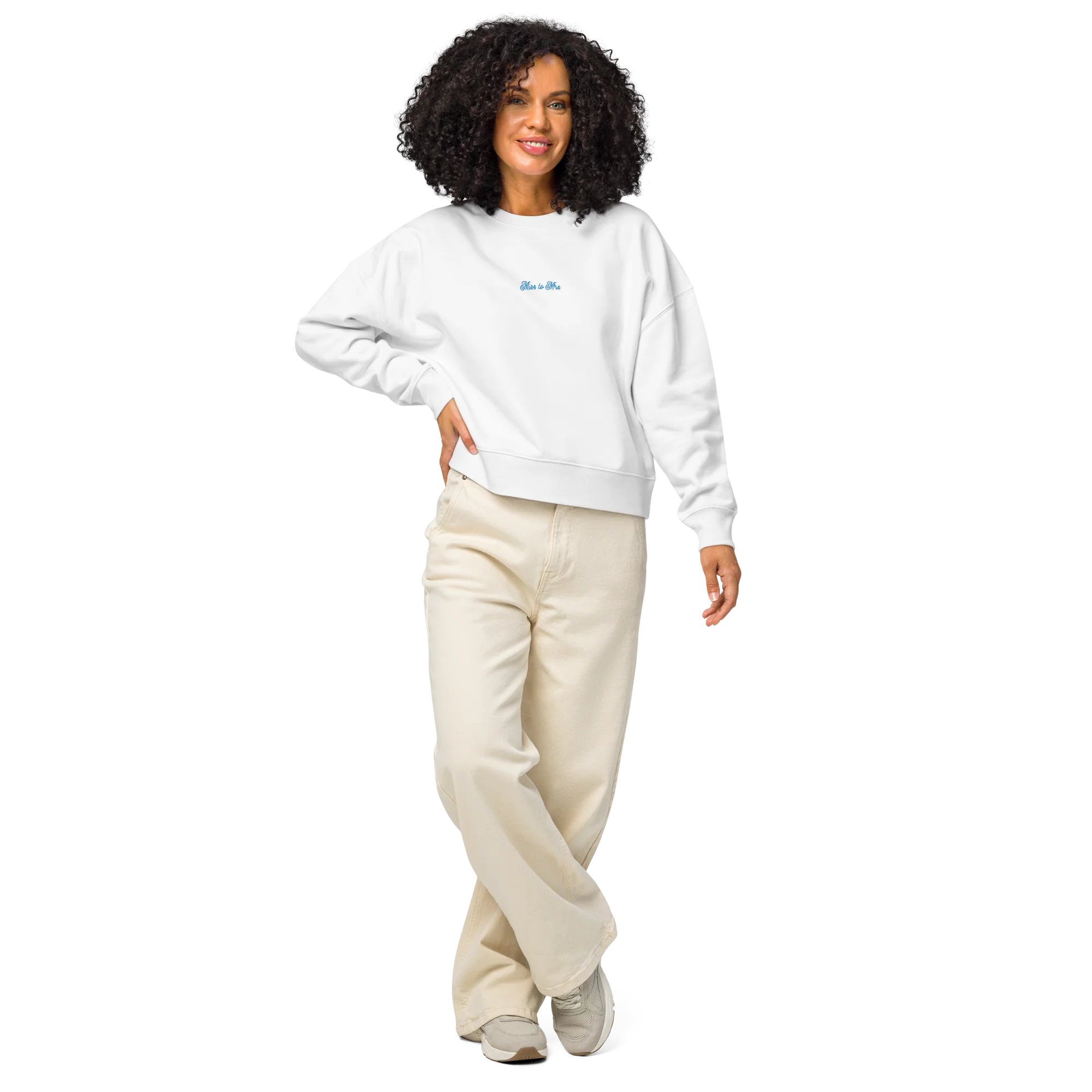 Miss to Mrs Bride Bachelorette Embroidered Women’s Organic Sweatshirt - Image 2