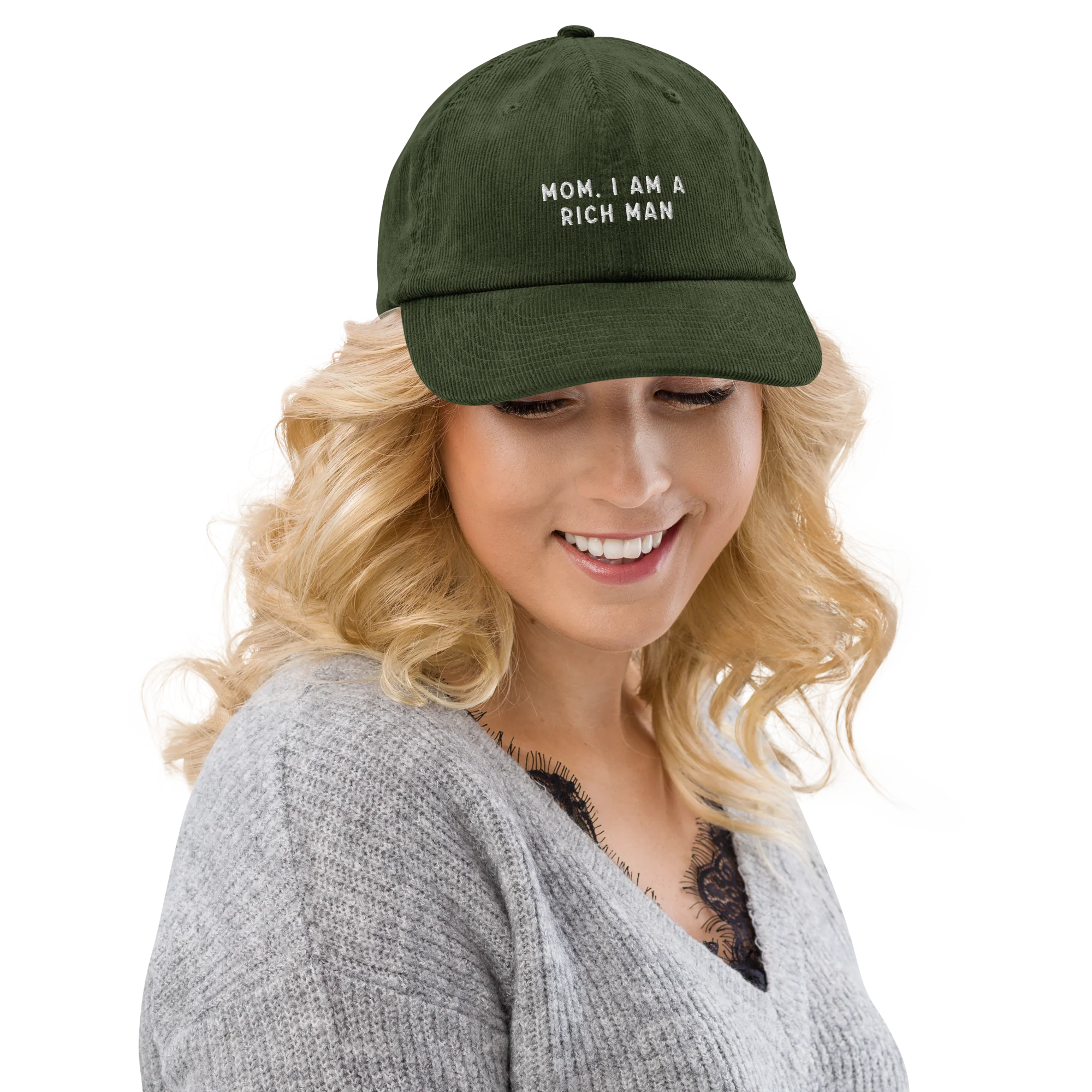 Mom, I am a Rich Man Feminist Embroidered Corduroy Hat - Image 2