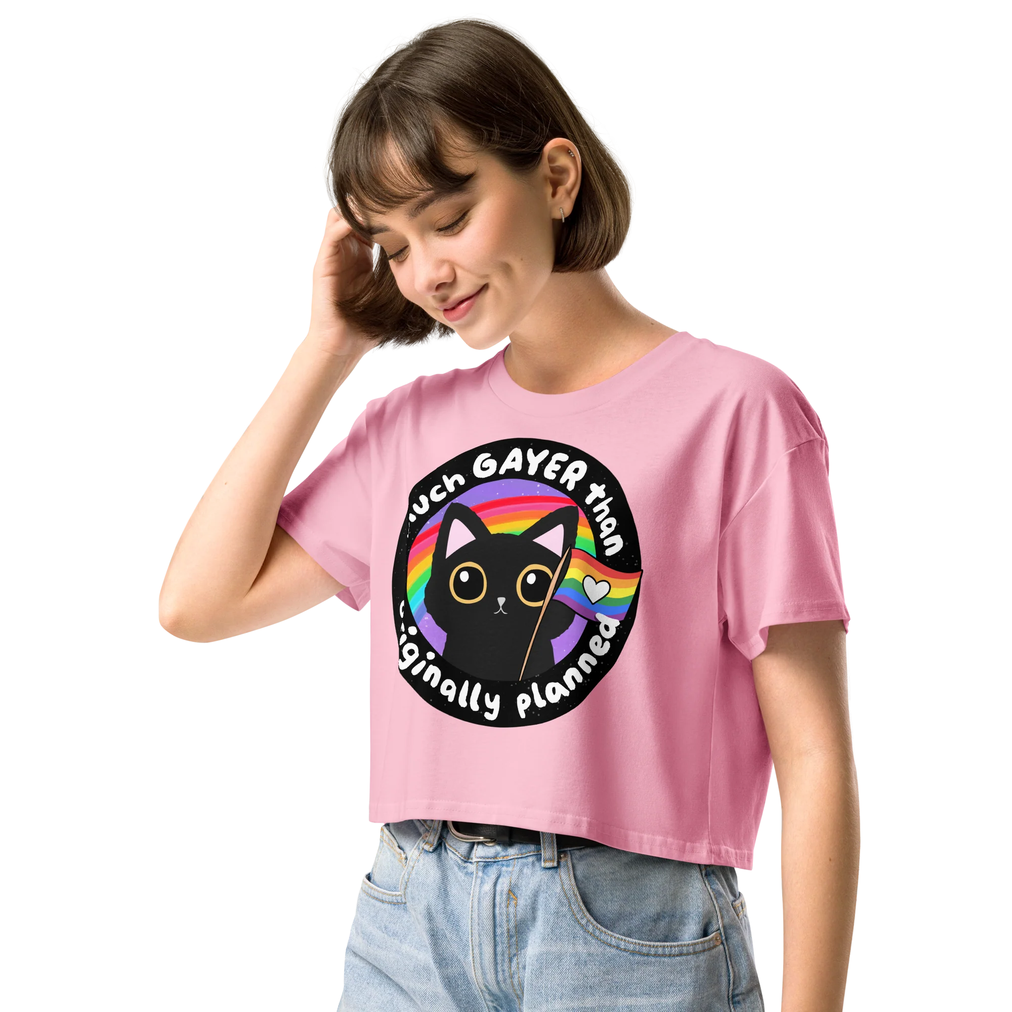 Much Gayer Than Planned Pride Crop Tee - Image 5