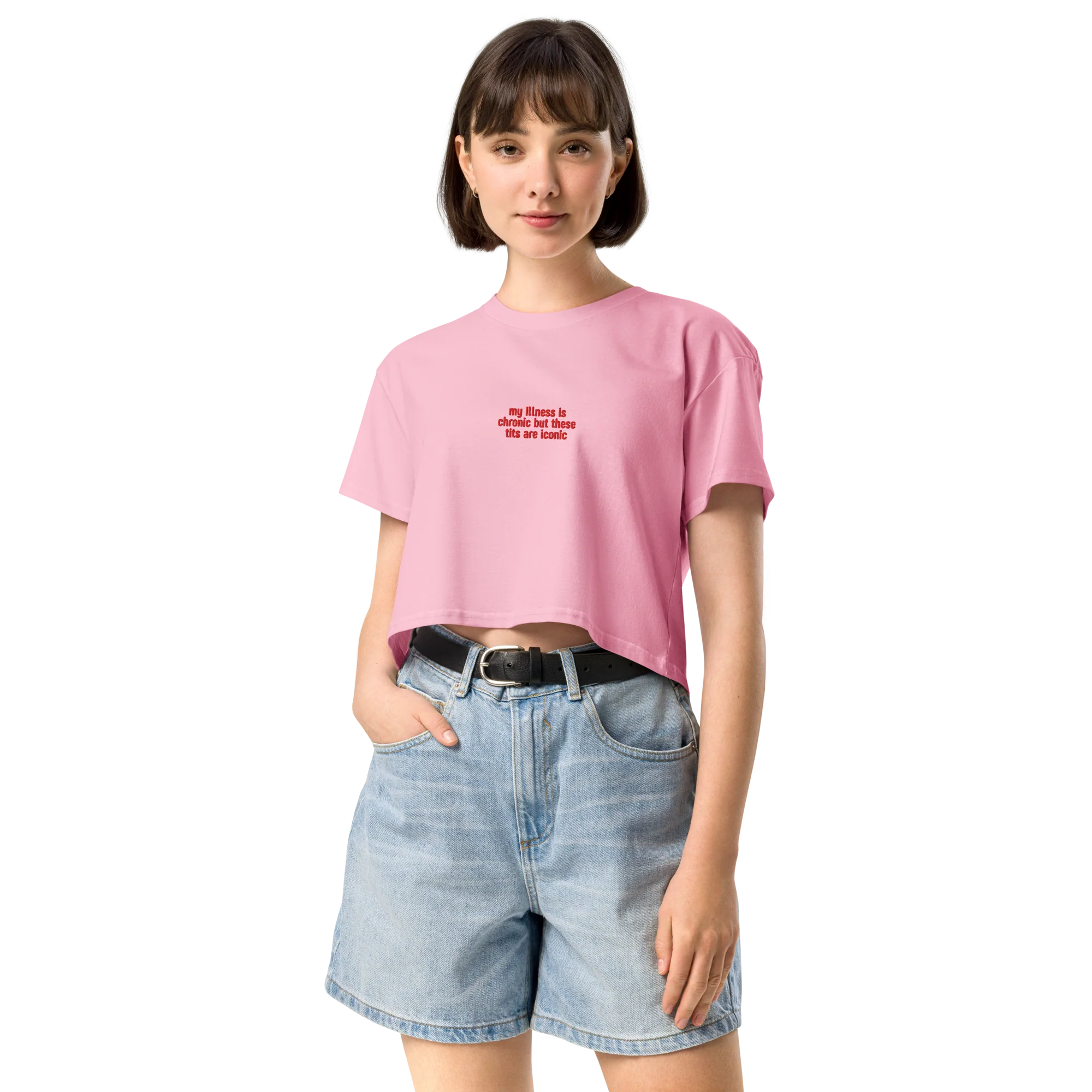 My Illness Chronic But Tits Iconic Embroidered Crop Tee - Image 2