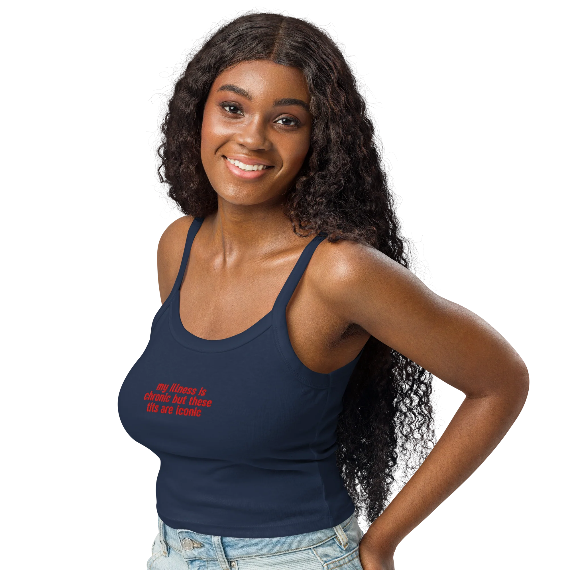 My Illness Chronic But Tits Iconic Rib Embroidered Tank Top - Image 5