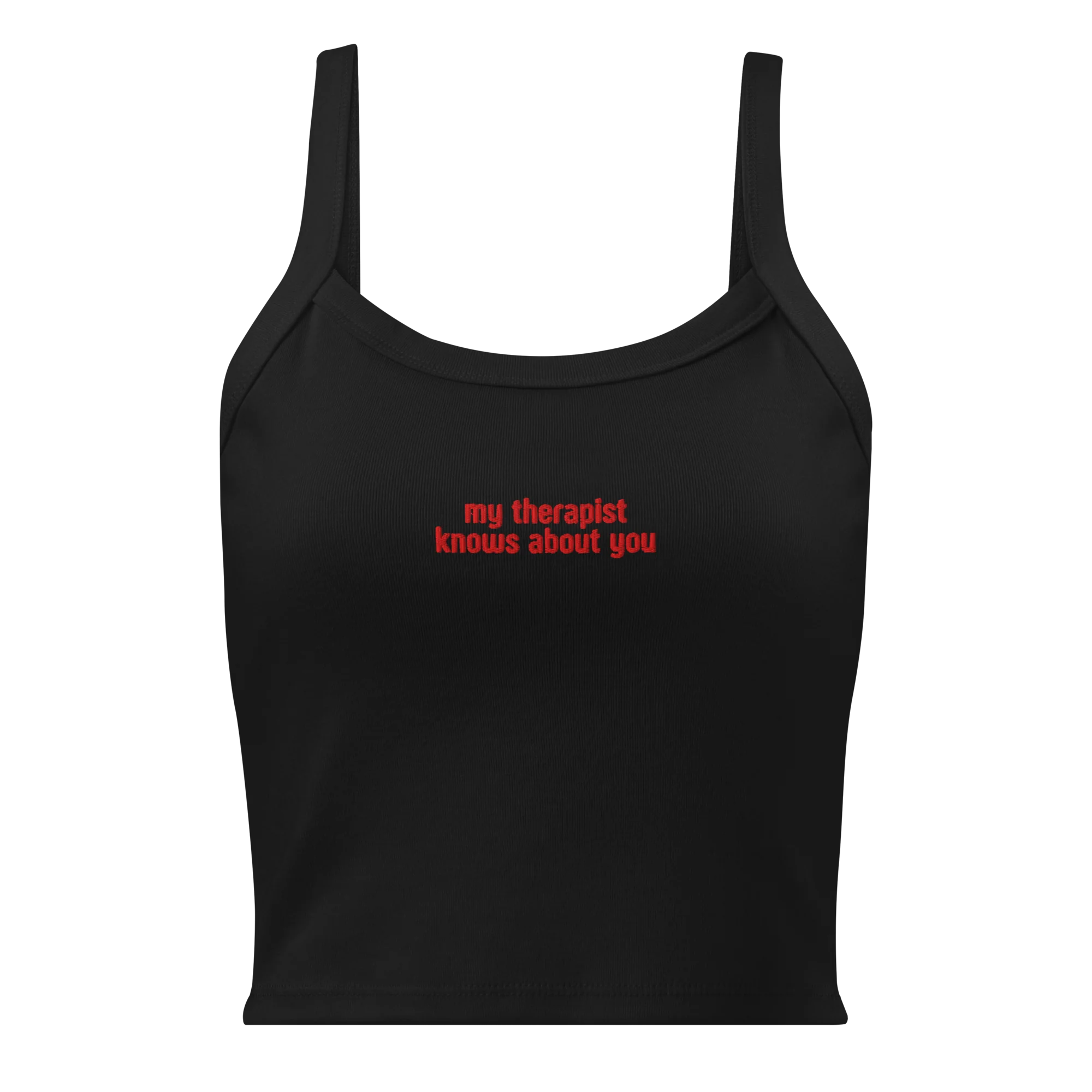 My Therapist Knows About You Rib Embroidered Tank Top - Image 5