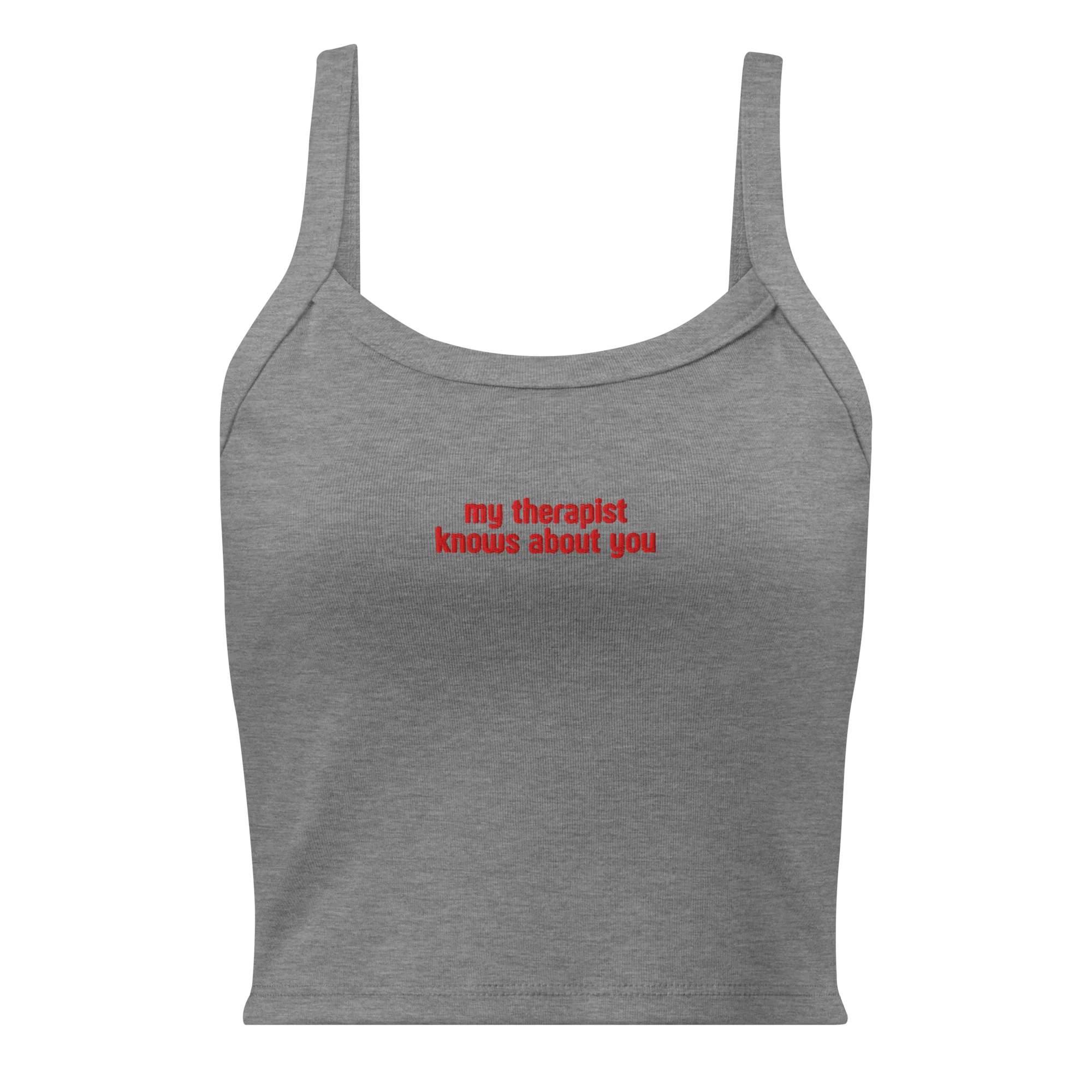 My Therapist Knows About You Rib Embroidered Tank Top - Image 8