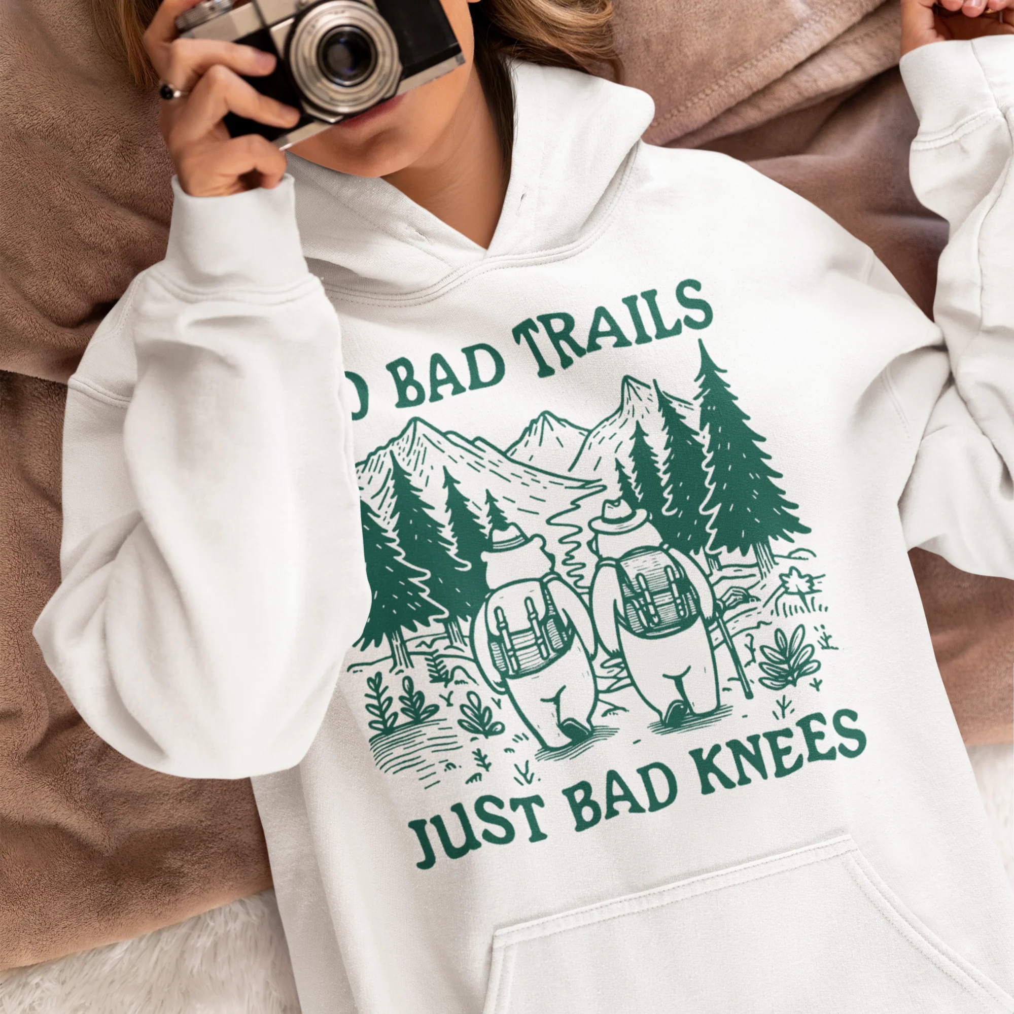 No Bad Trails Just Bad Knees Hiking Hoodie - Image 2