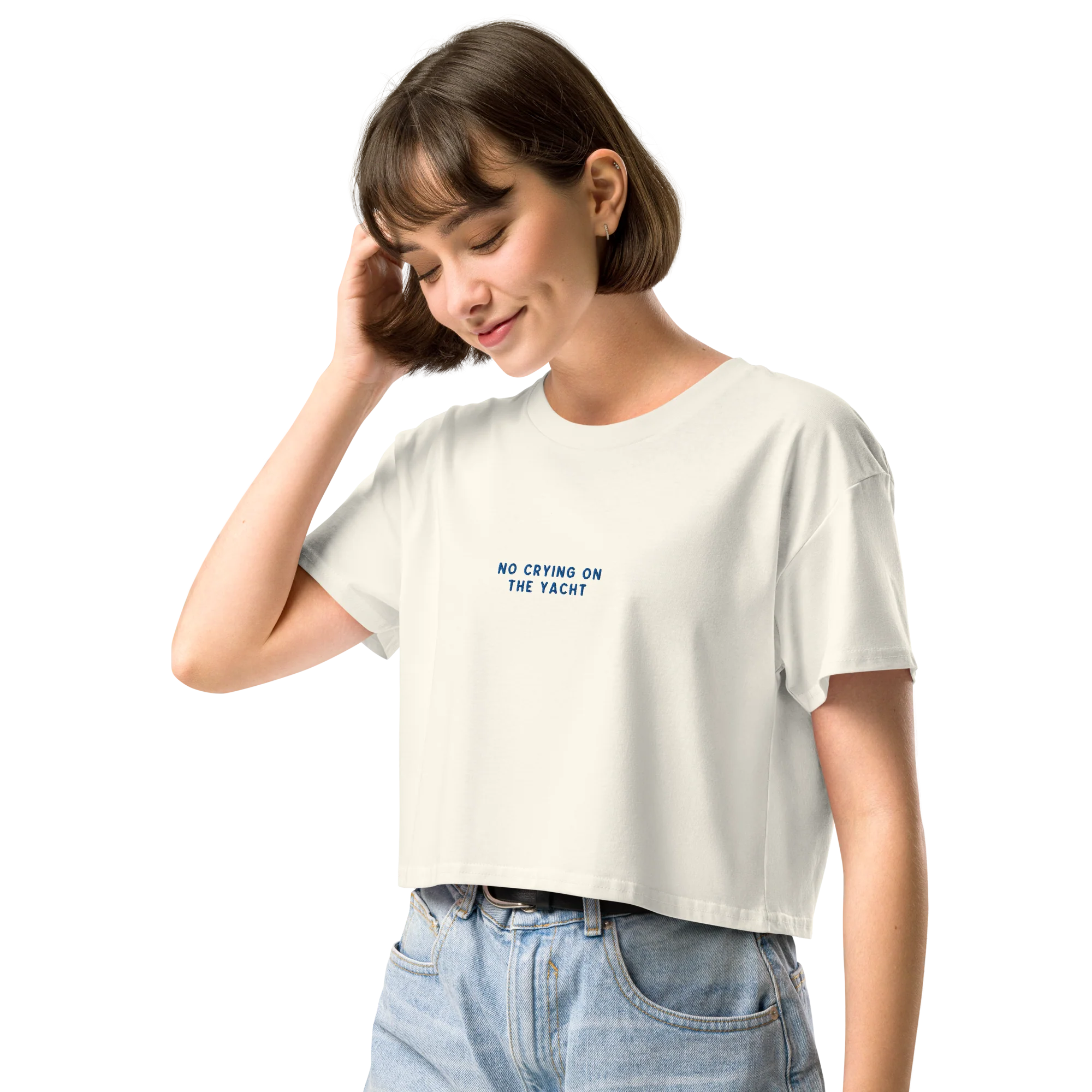 No Crying on the Yacht Embroidered Crop Tee - Image 6