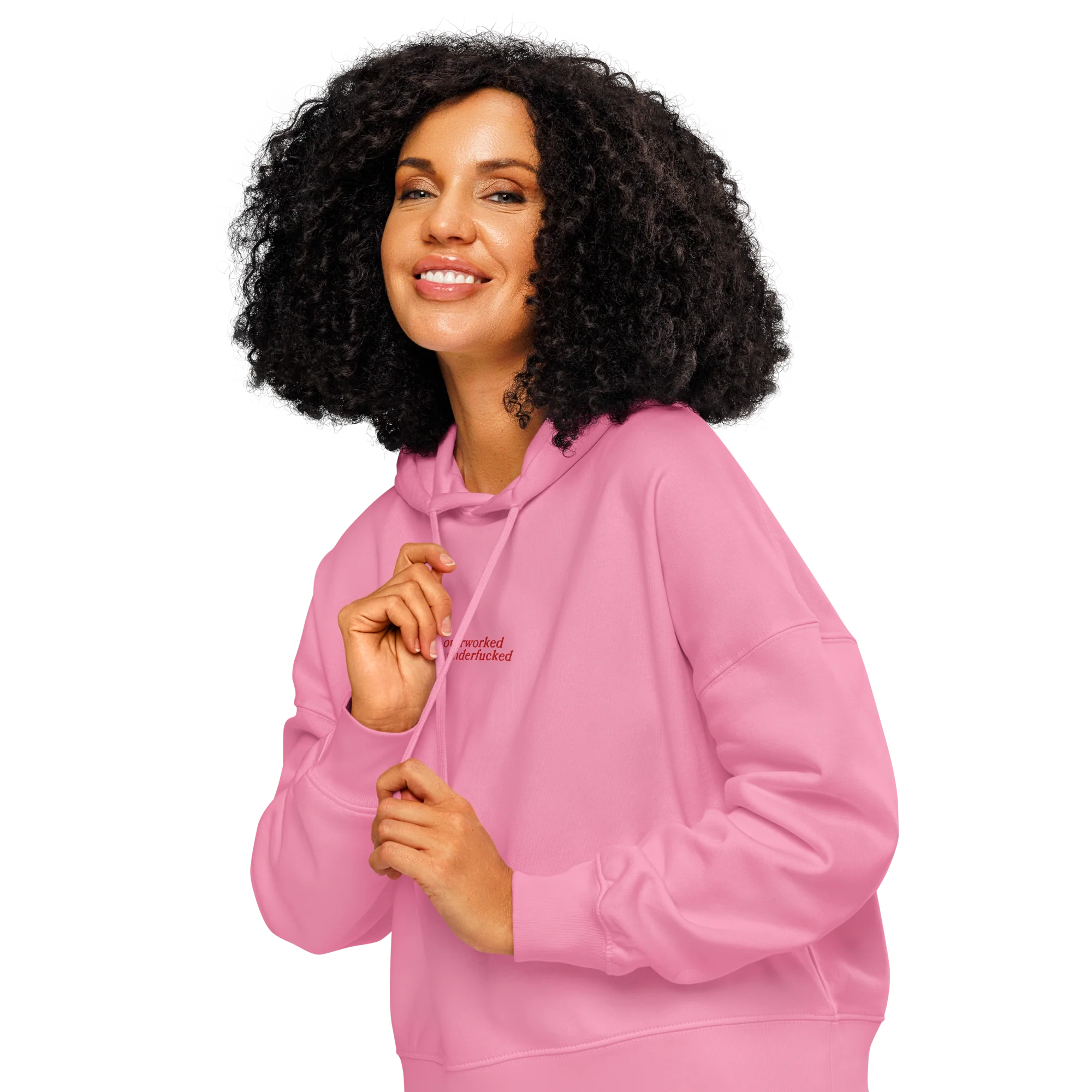 Overworked and Underfucked Embroidered Women’s Organic Hoodie - Image 2