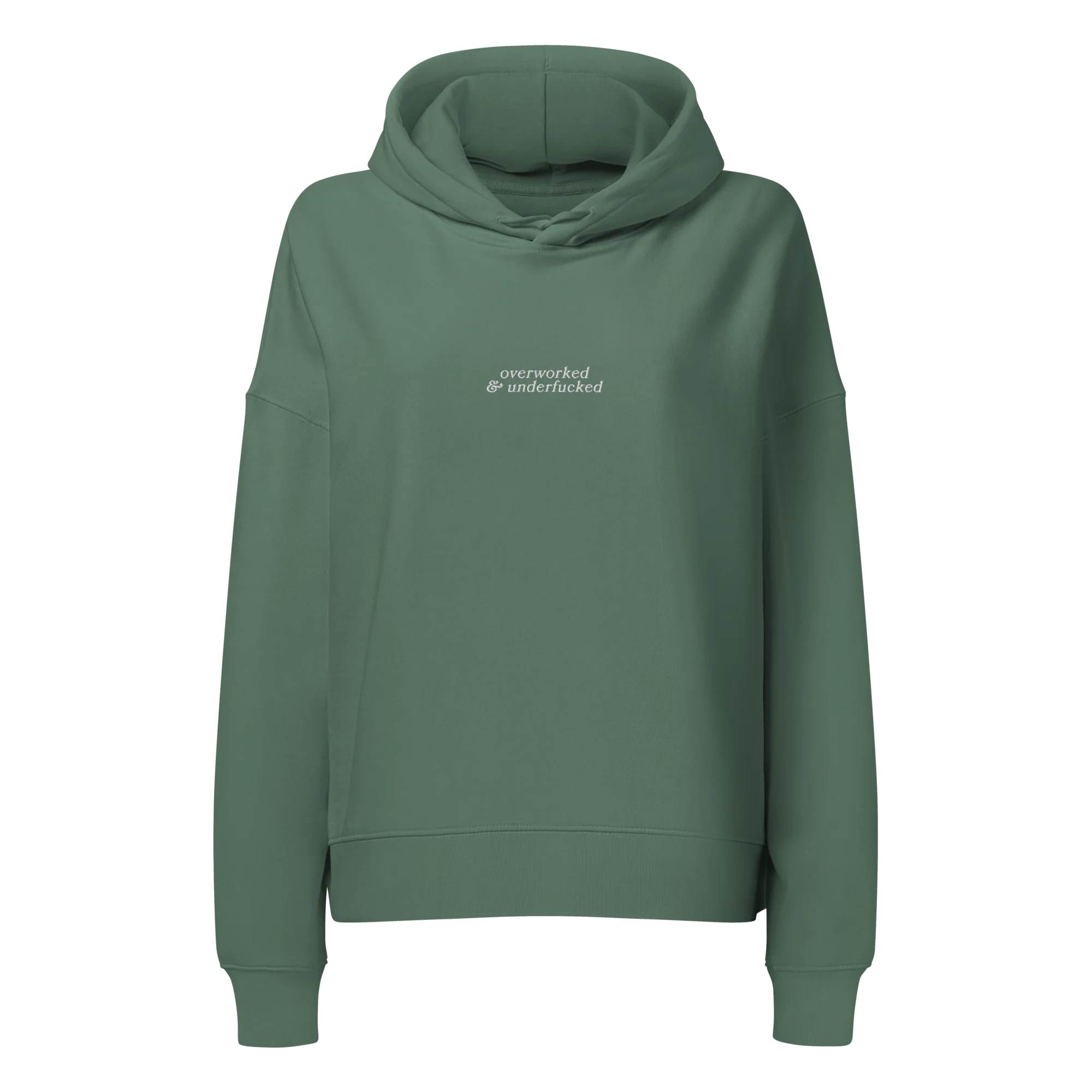 Overworked and Underfucked Embroidered Women’s Organic Hoodie - Image 9