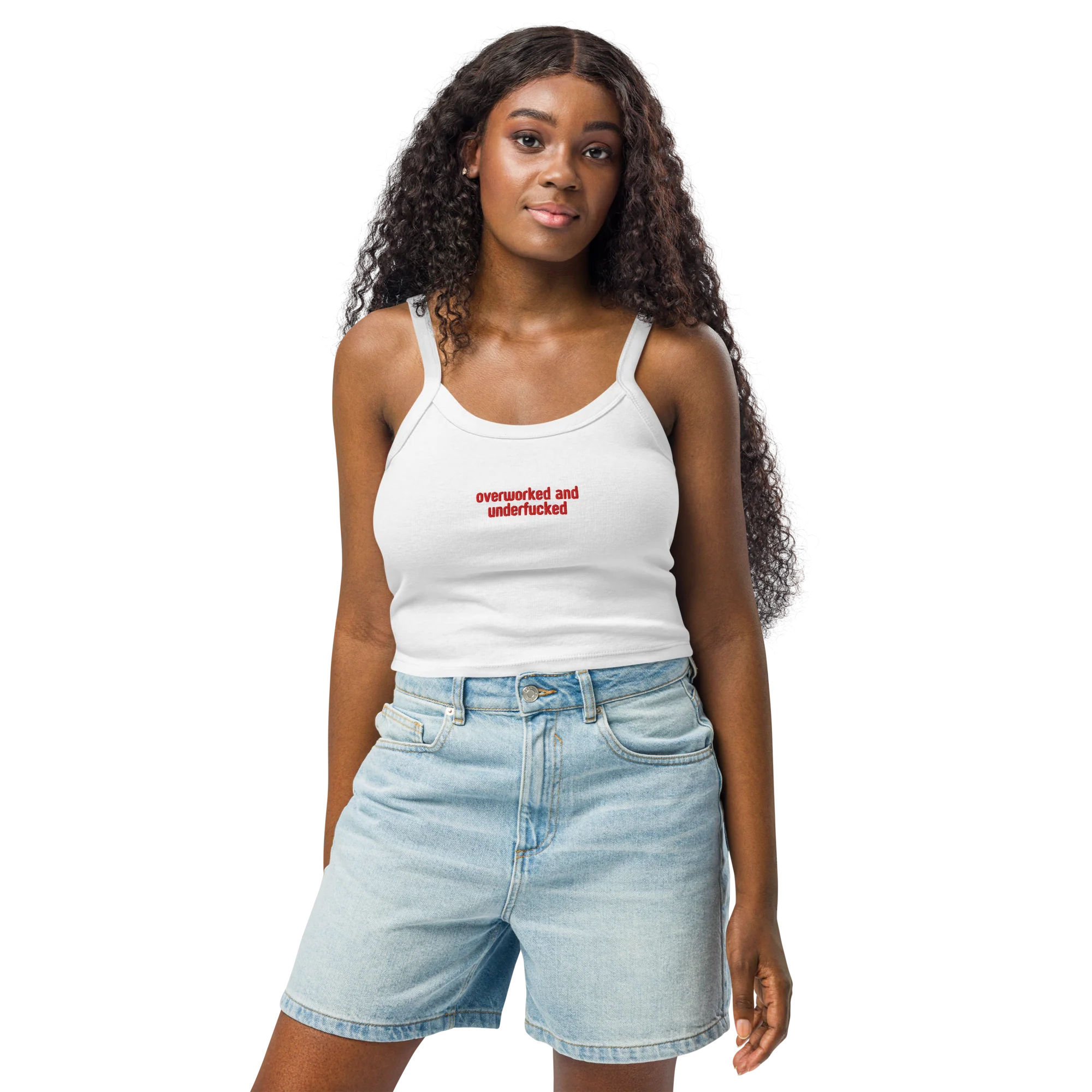 Overworked and Underfucked Rib Embroidered Tank Top - Image 6