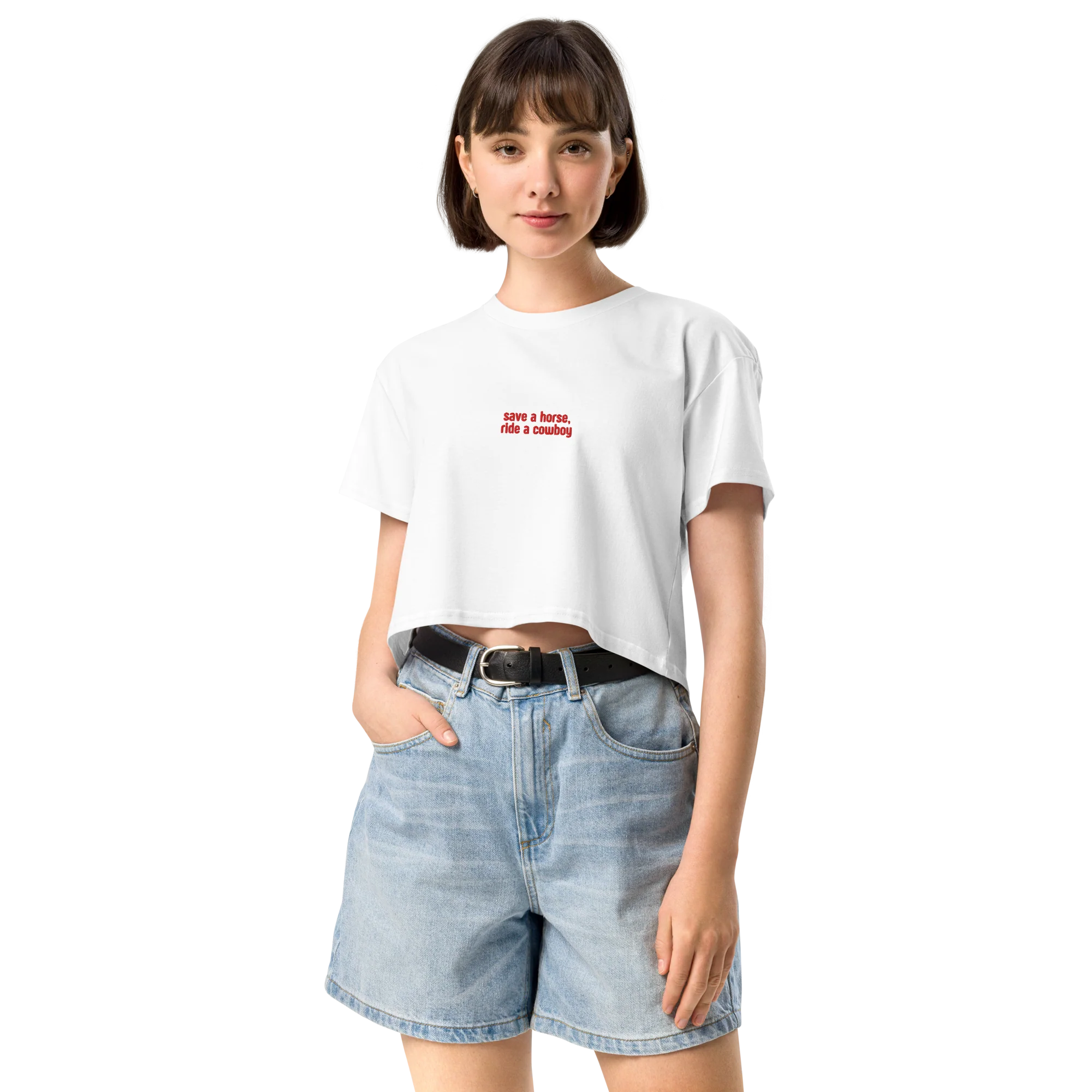 Save a Horse Ride a Cowboy Embroidered Crop Tee - Image 6