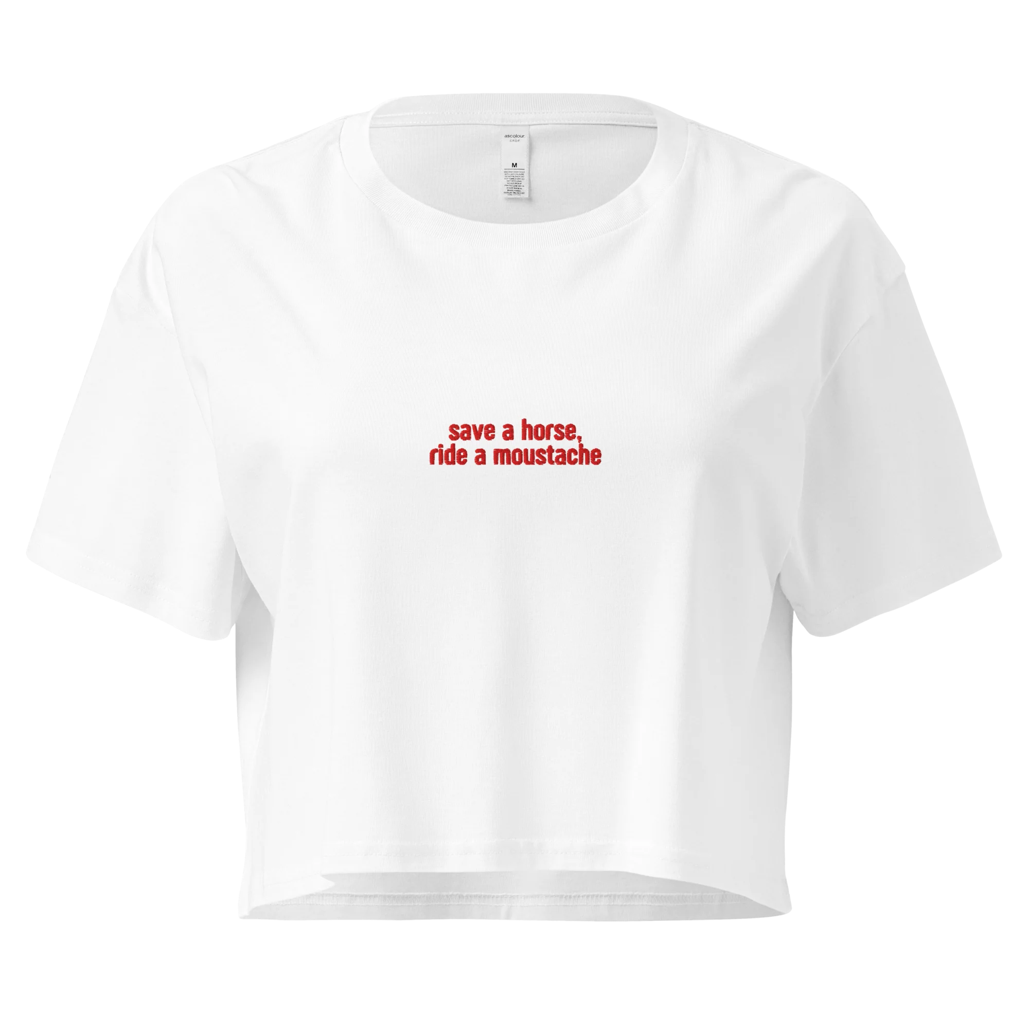 Save a Horse Ride a Moustache Embroidered Crop Tee - Image 4