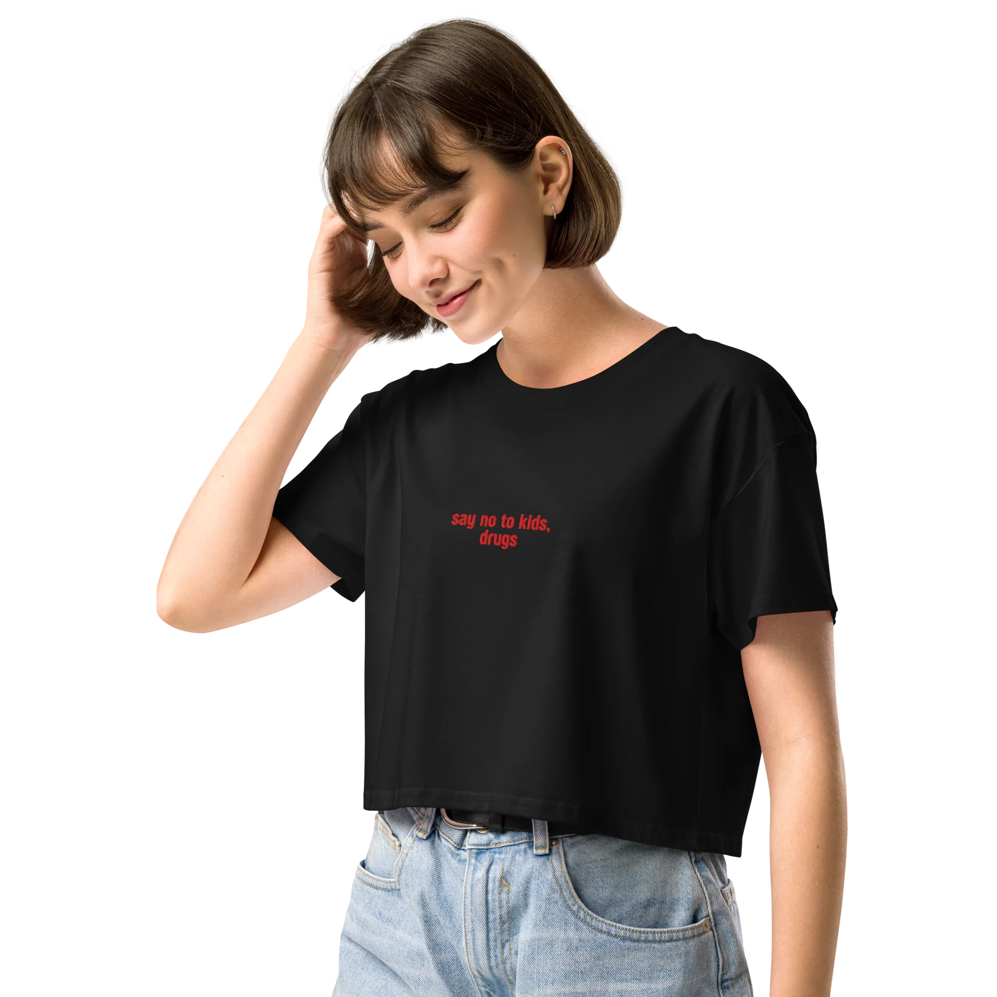 Say No To Kids, Drugs Embroidered Crop Tee - Image 2