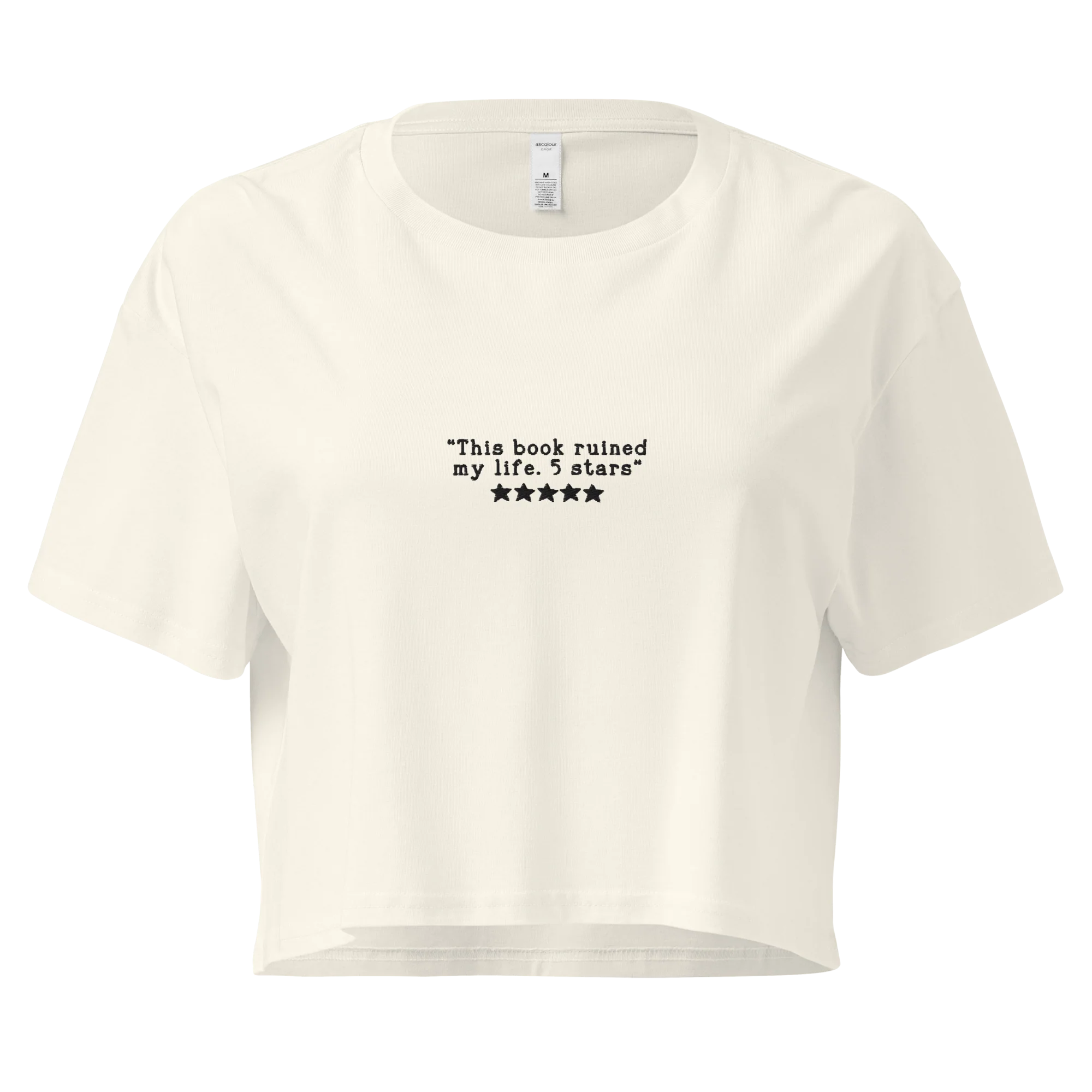 This Book Ruined My Life 5 Stars Embroidered Crop Tee - Image 3