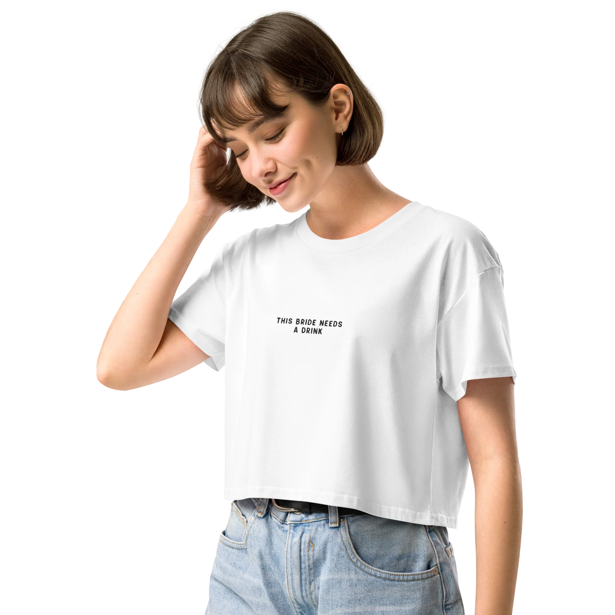 This Bride Needs A Drink Embroidered Crop Tee - Image 2