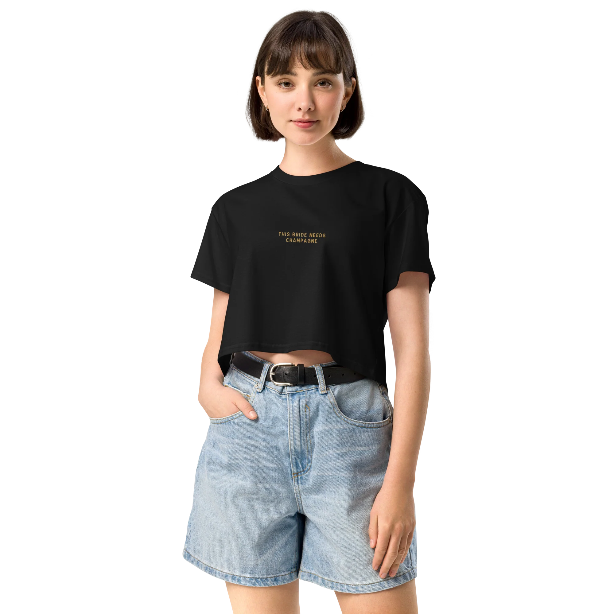 This Bride Needs Champagne Embroidered Crop Tee - Image 6