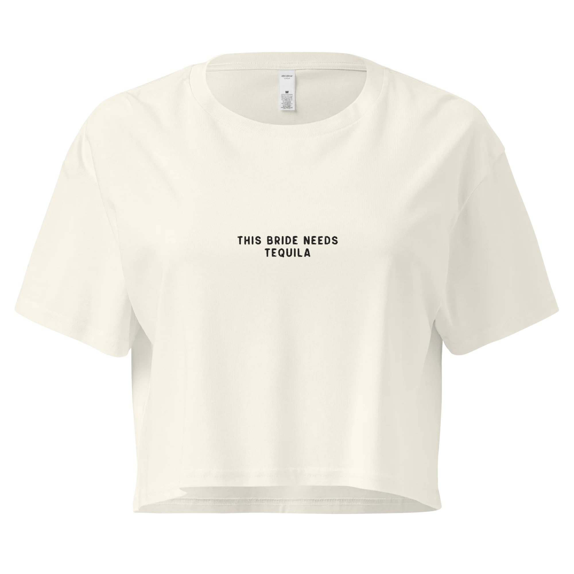 This Bride Needs Tequila Embroidered Crop Tee - Image 3
