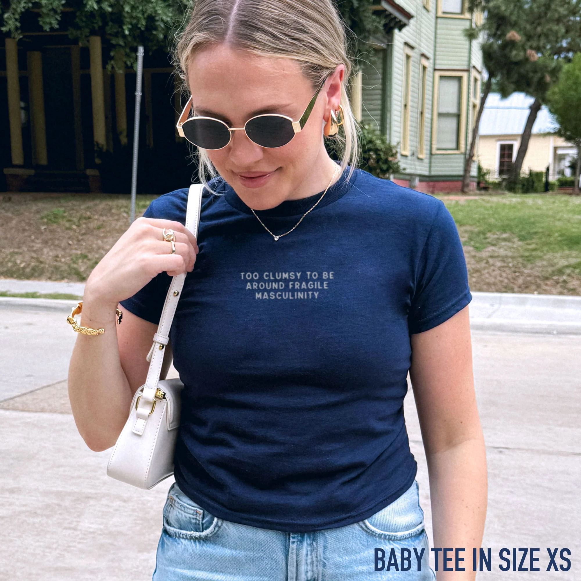 Too Clumsy Around Fragile Masculinity Embroidered Baby Tee - Image 2