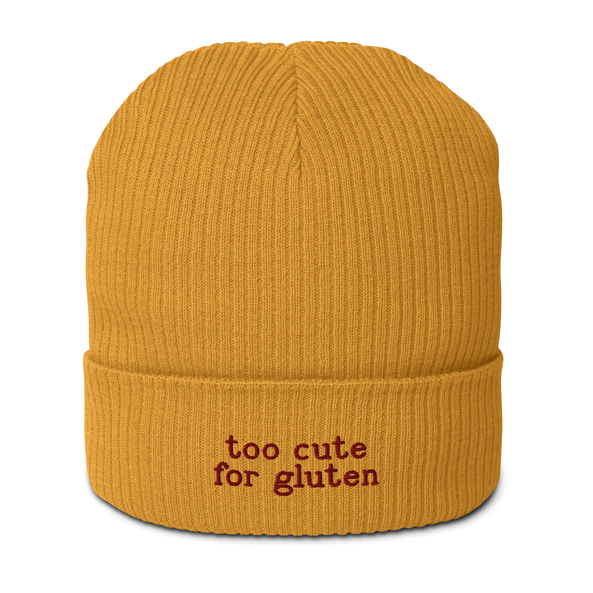 Too Cute for Gluten Embroidered Organic Ribbed Beanie