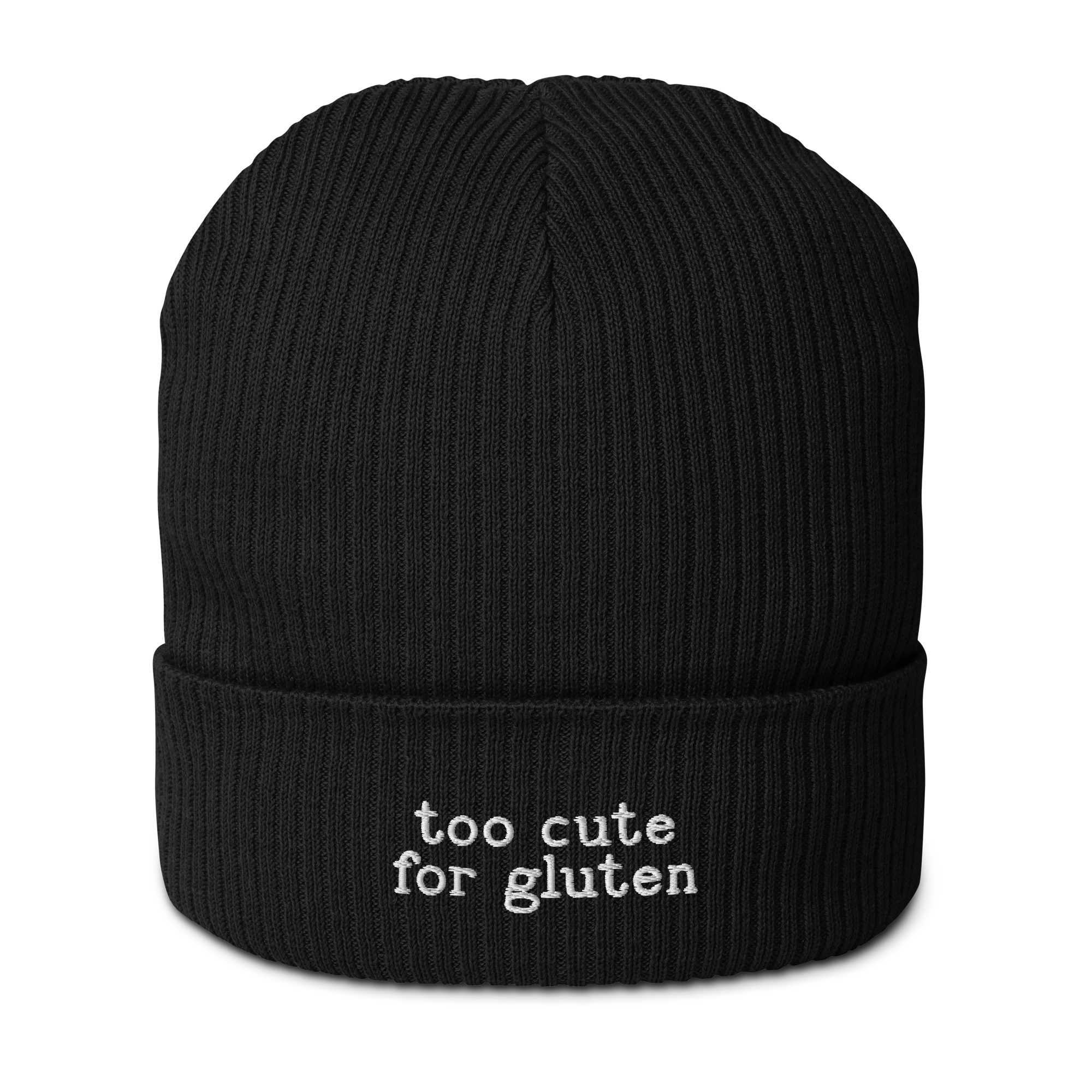 Too Cute for Gluten Embroidered Organic Ribbed Beanie - Image 9