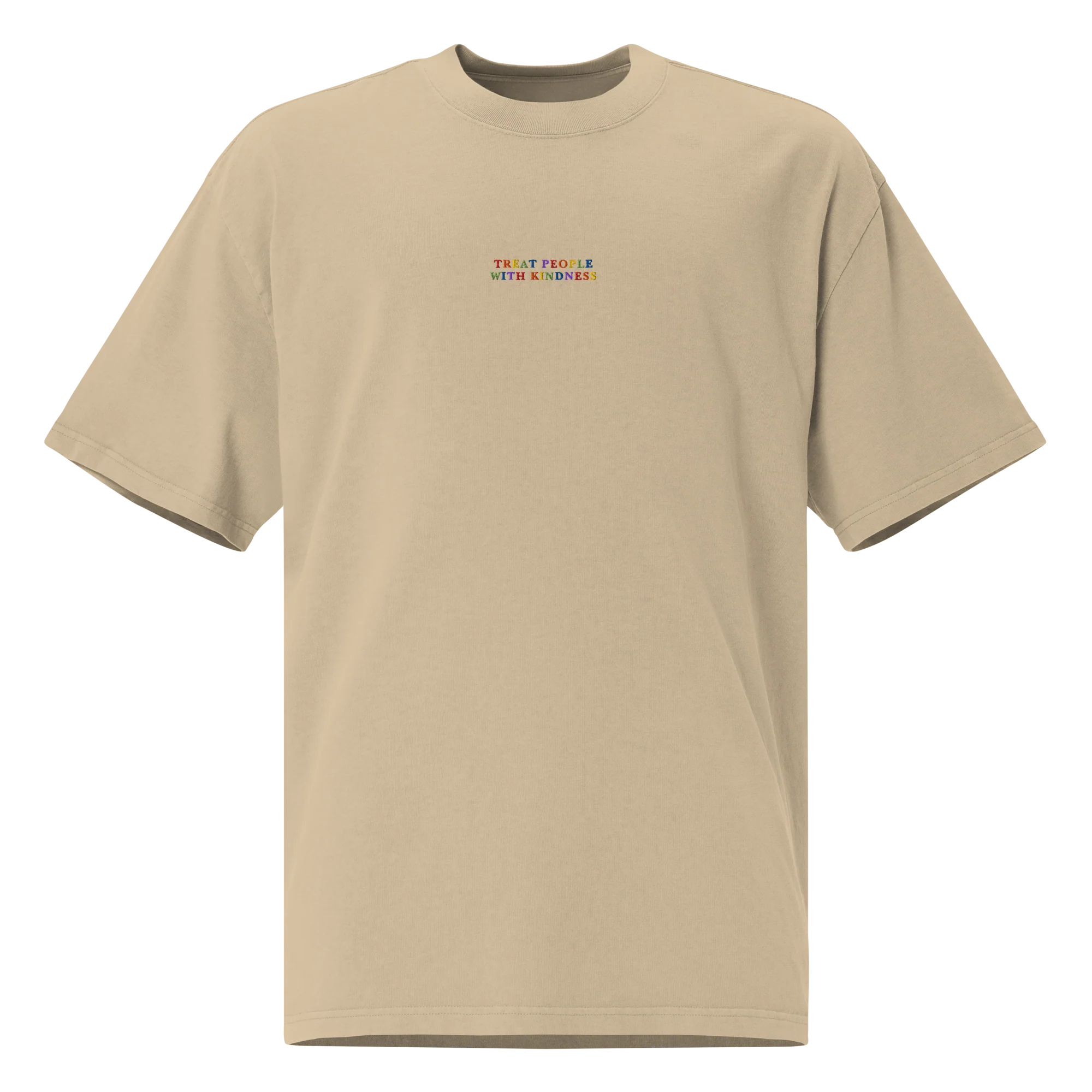 Treat People With Kindness Rainbow Embroidered Oversized Faded T-Shirt - Image 5