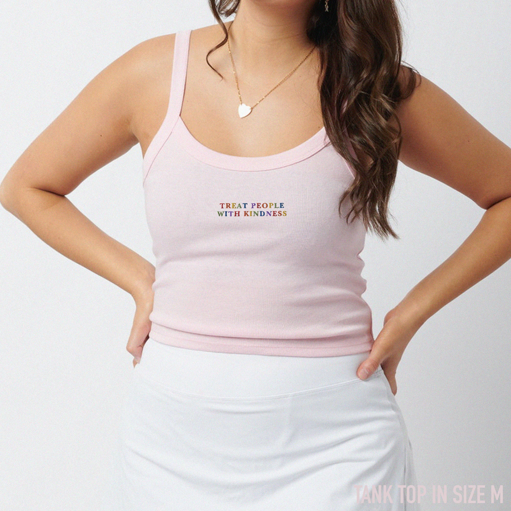 Treat People With Kindness Rainbow Rib Embroidered Tank Top - Image 2