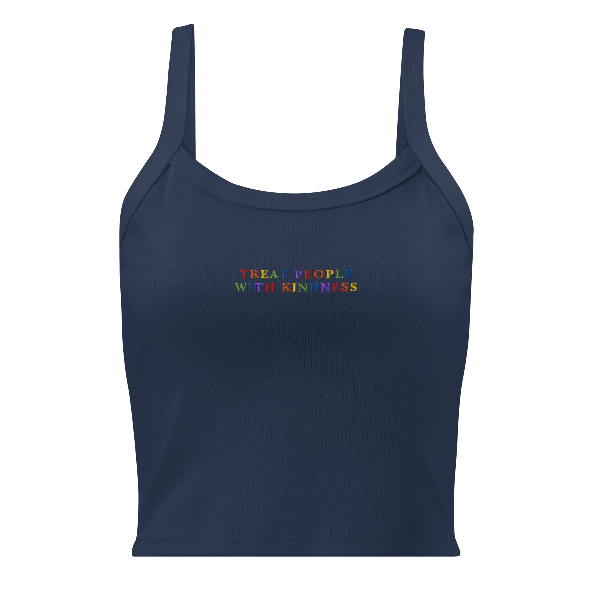 Treat People With Kindness Rainbow Rib Embroidered Tank Top - Image 3