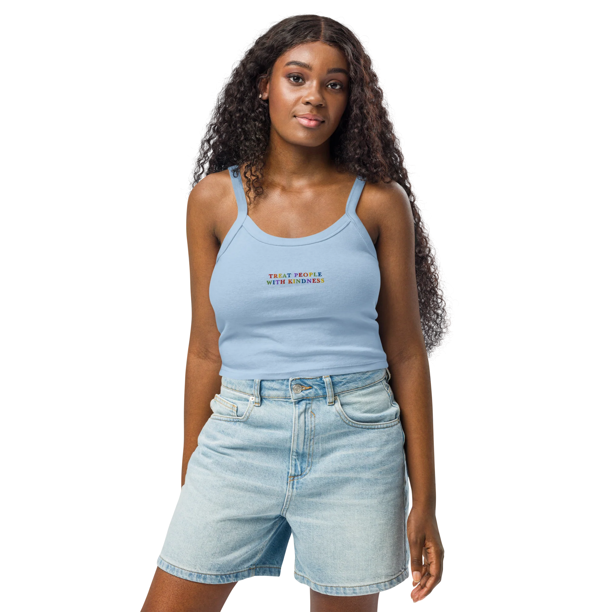 Treat People With Kindness Rainbow Rib Embroidered Tank Top - Image 5