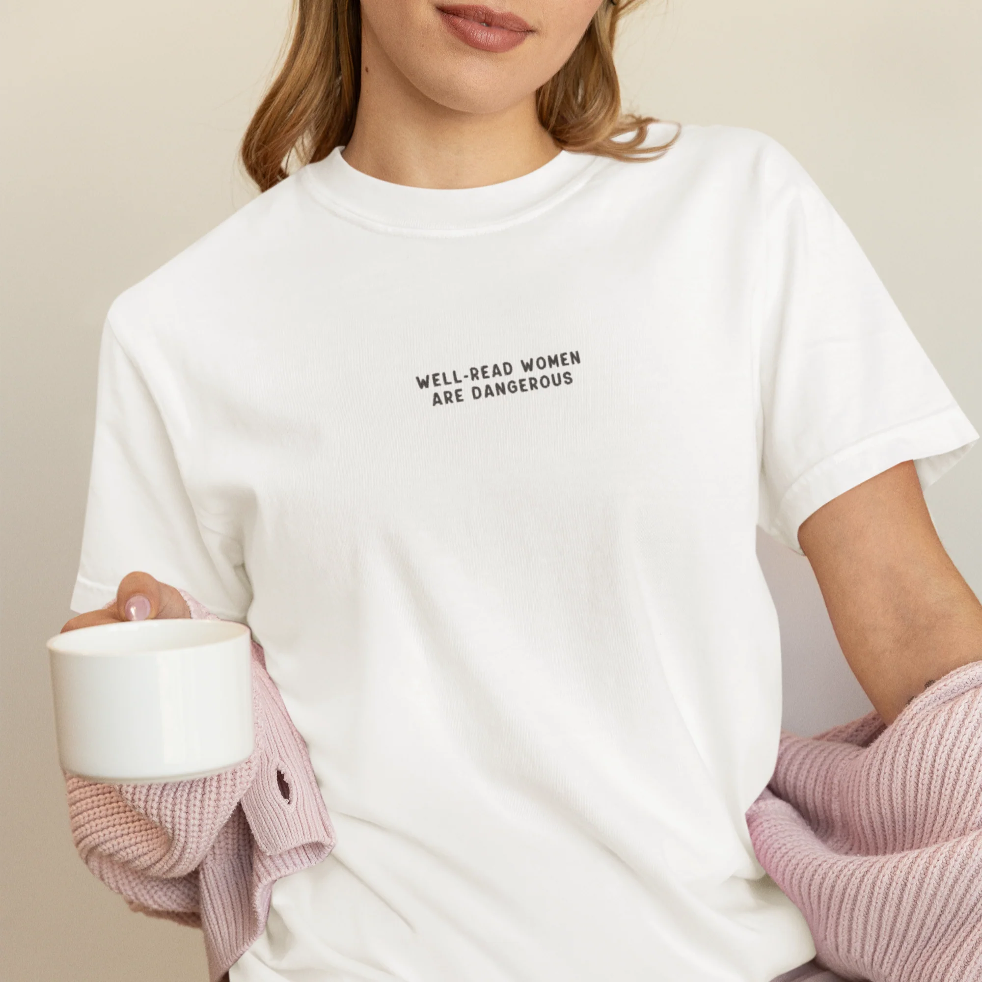 Well-Read Women Are Dangerous Embroidered Classic T-Shirt - Image 2