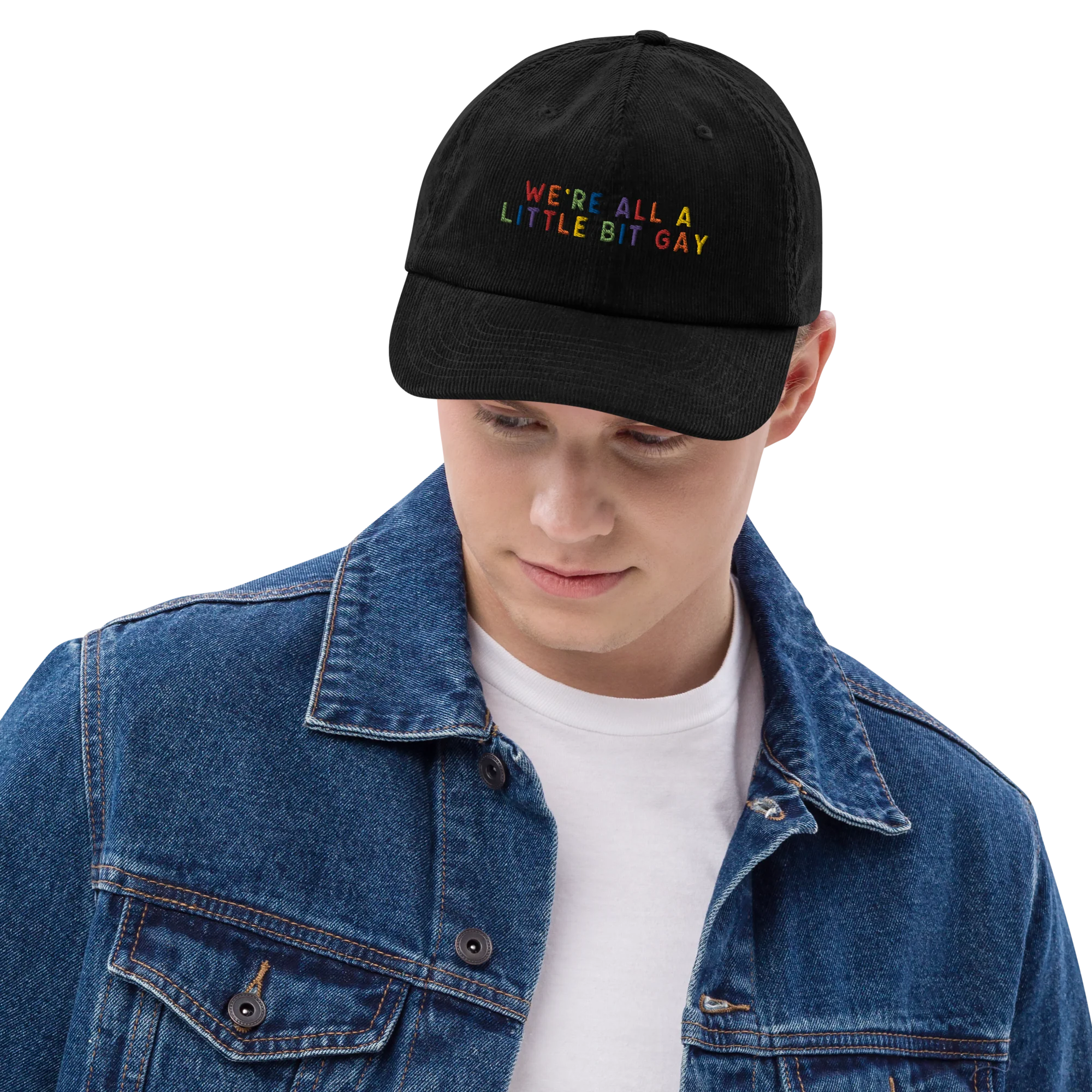 We're All A Little Bit Gay Pride Embroidered Corduroy Hat - Image 2