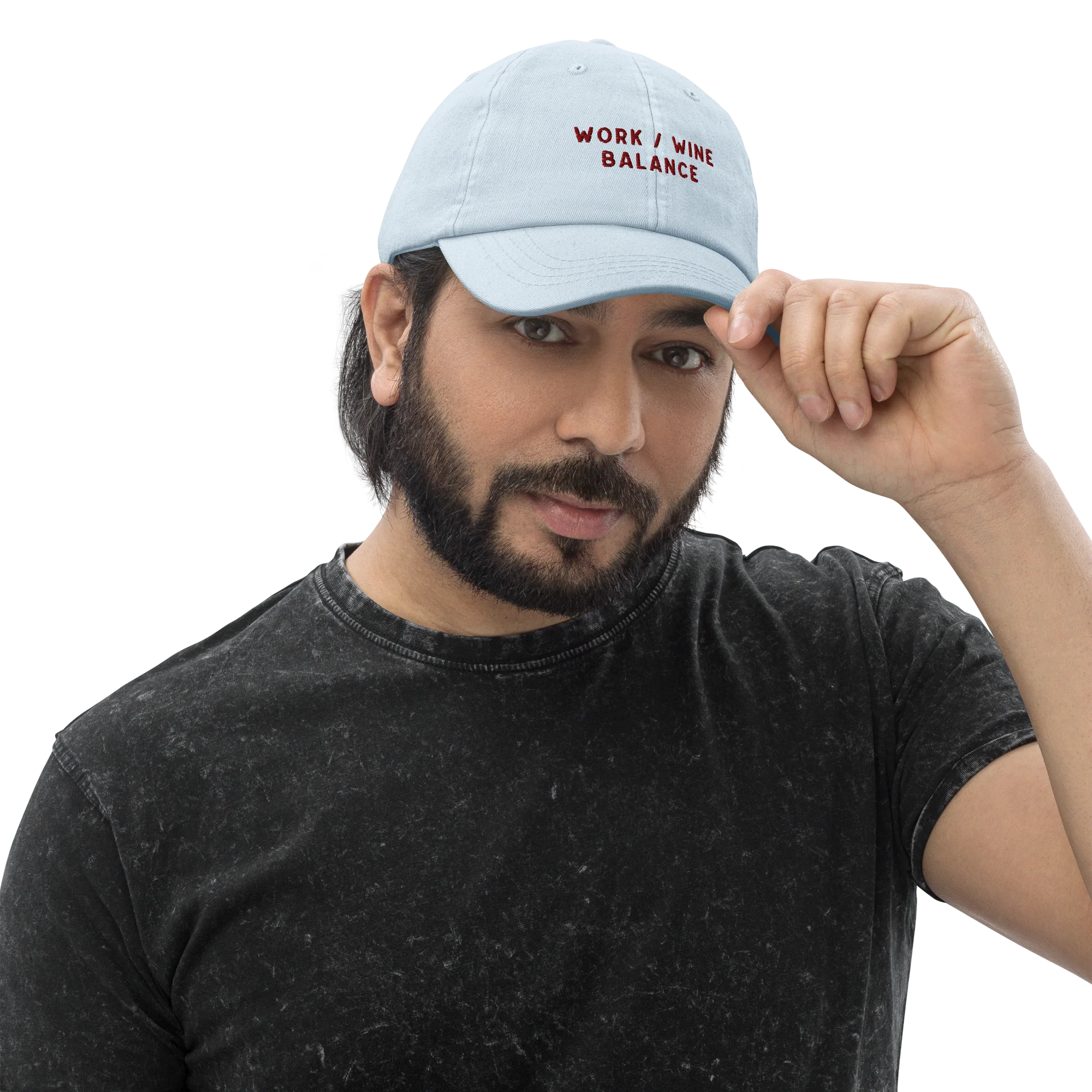 Work / Wine Balance Embroidered Pastel Baseball Cap - Image 6